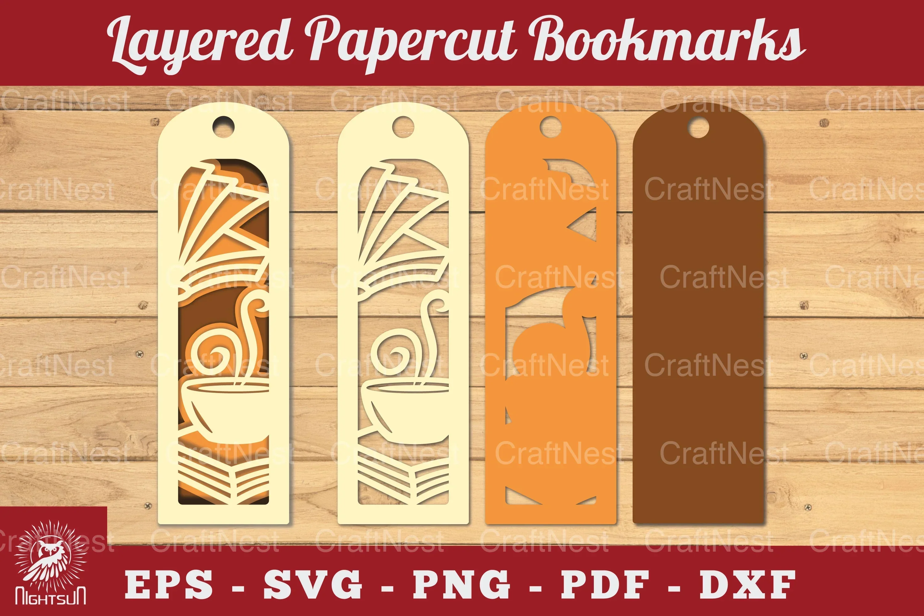 1765 Coffee and Book Papercut Bookmark SVG Bundle