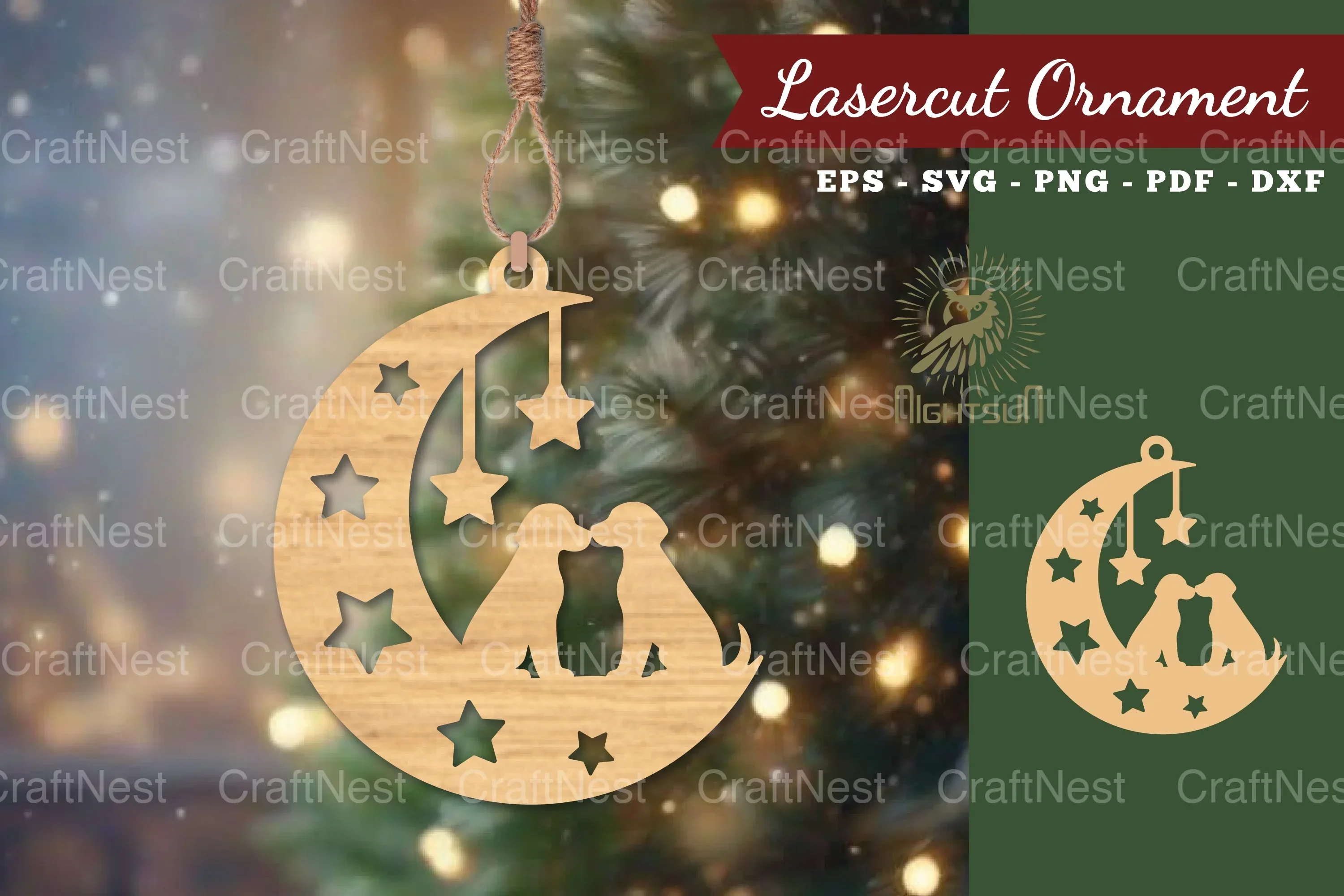 1818 Couple Dog in Moon Lasercut Ornament Clipart Bundle