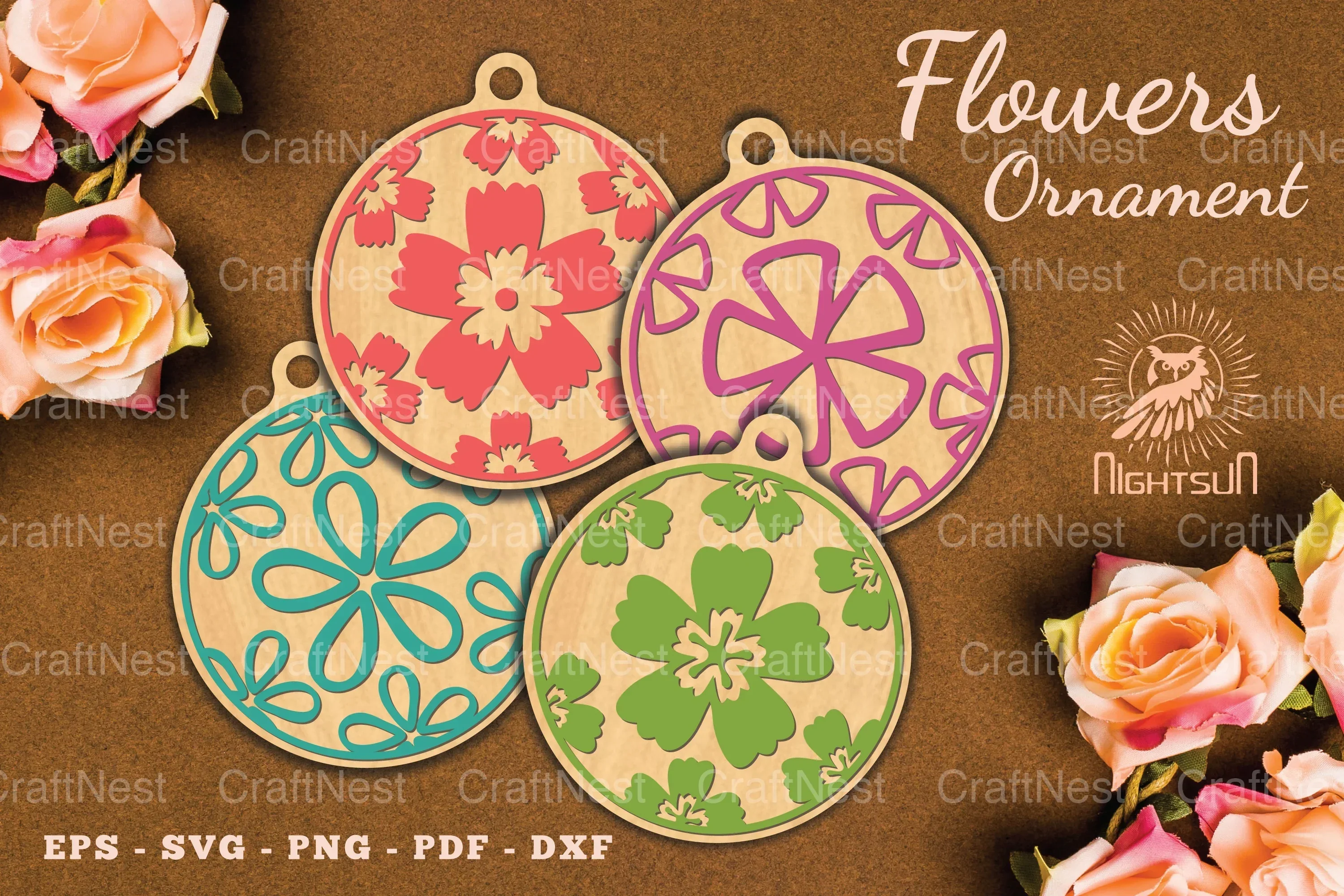 3888 Flowers Round Ornament Clipart Bundle