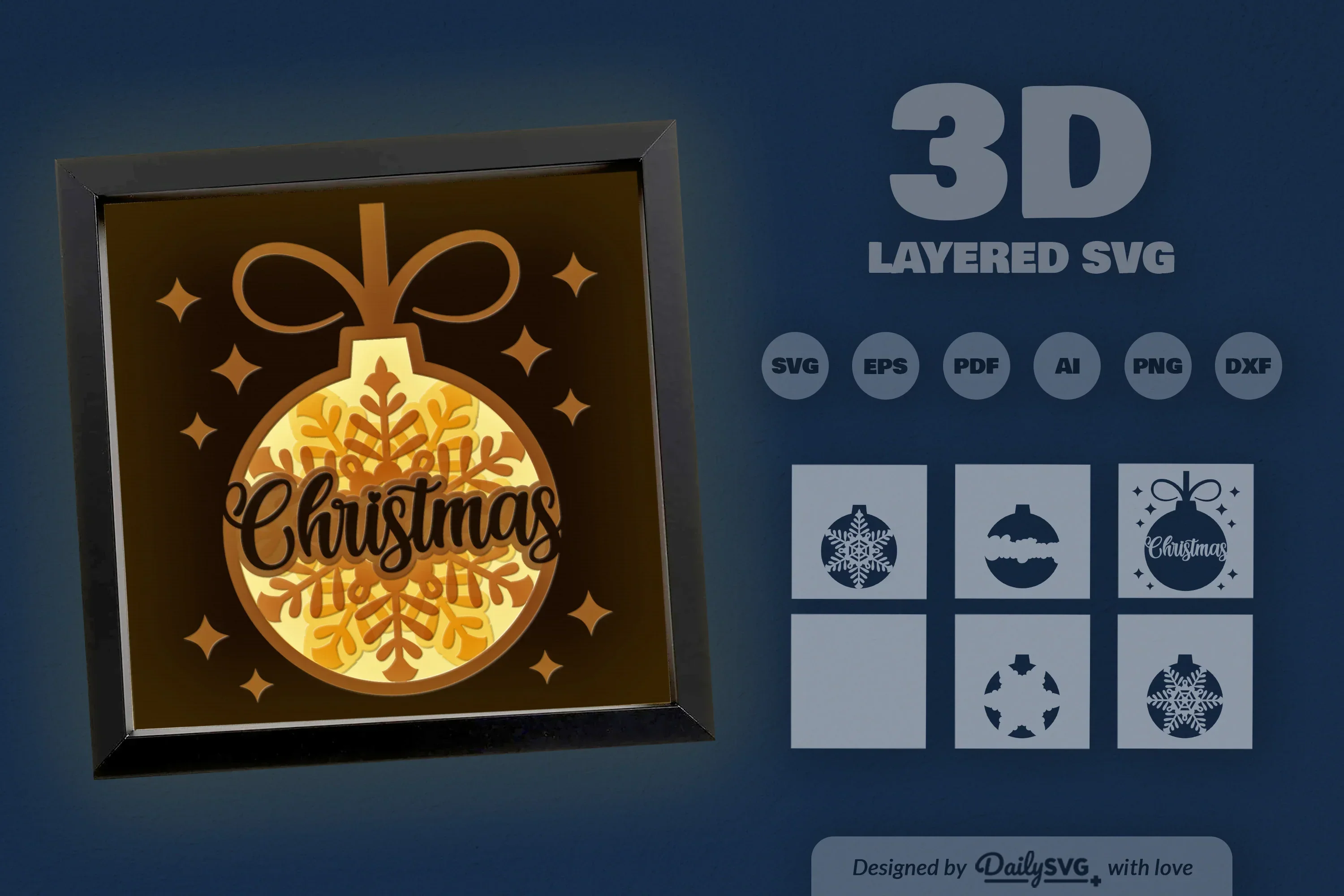 3D Christmas Bauble Ornament Papercut SVG Bundle - Image 3