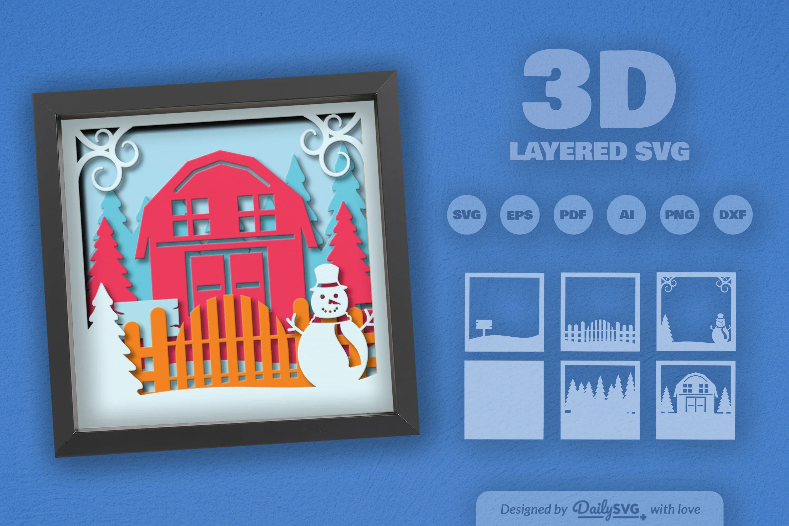 3D Christmas Farmhouse Papercut SVG Bundle - Image 2