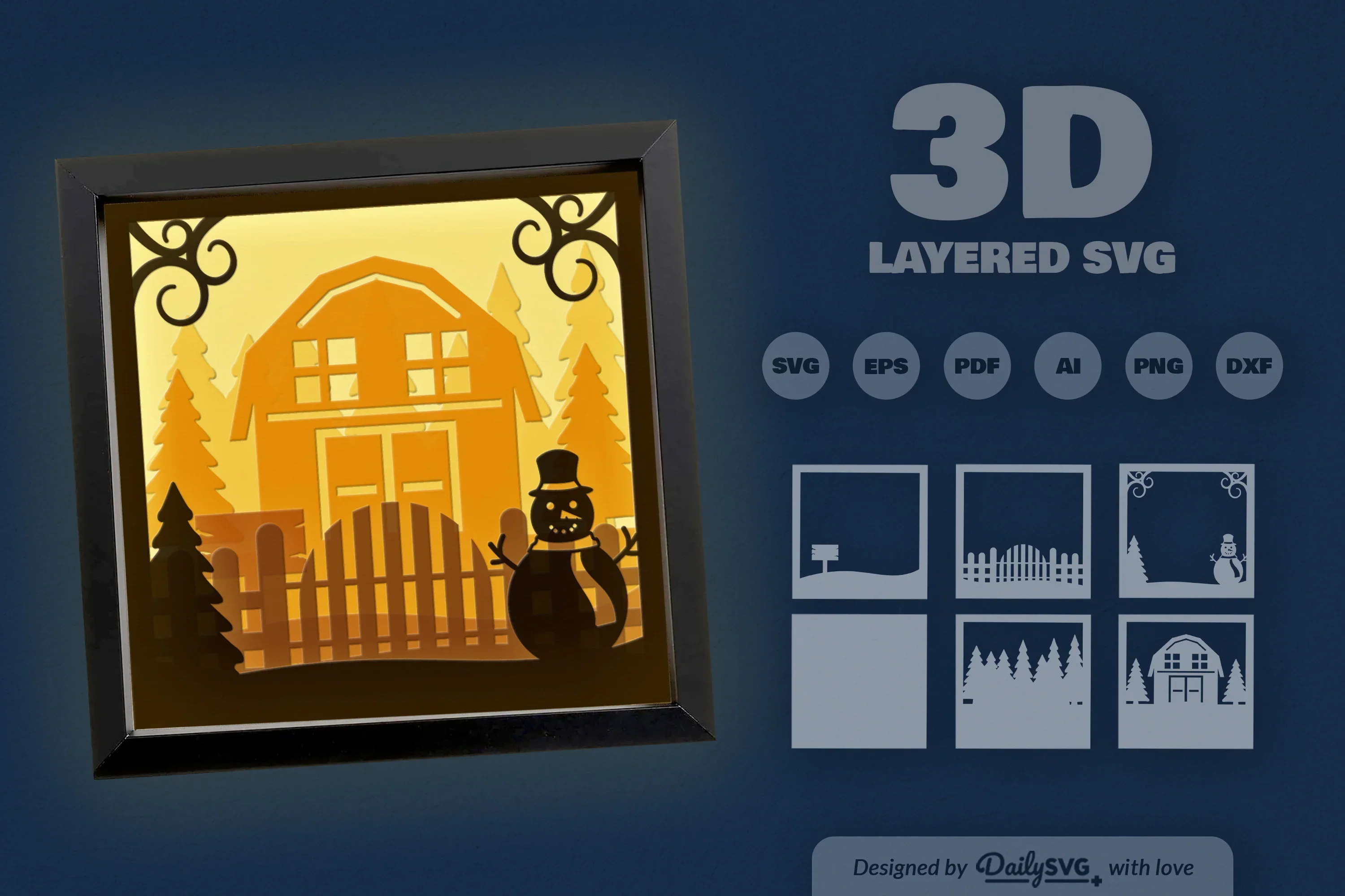3D Christmas Farmhouse Papercut SVG Bundle - Image 3
