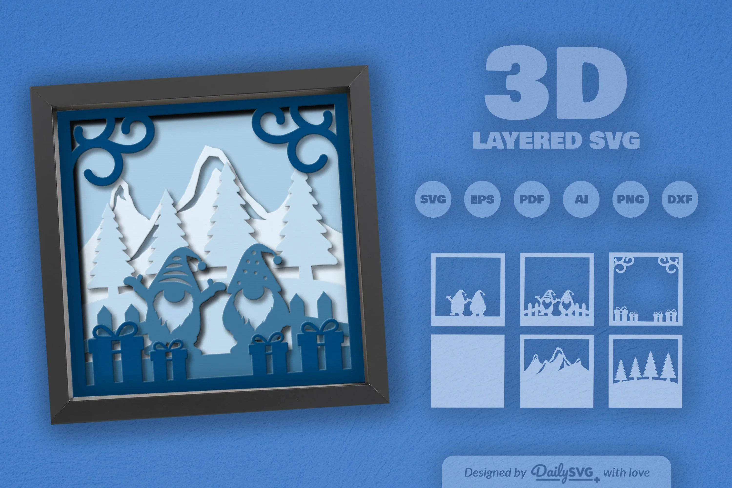 3D Christmas Gnomes in Snowy Scene Papercut SVG Bundle - Image 2