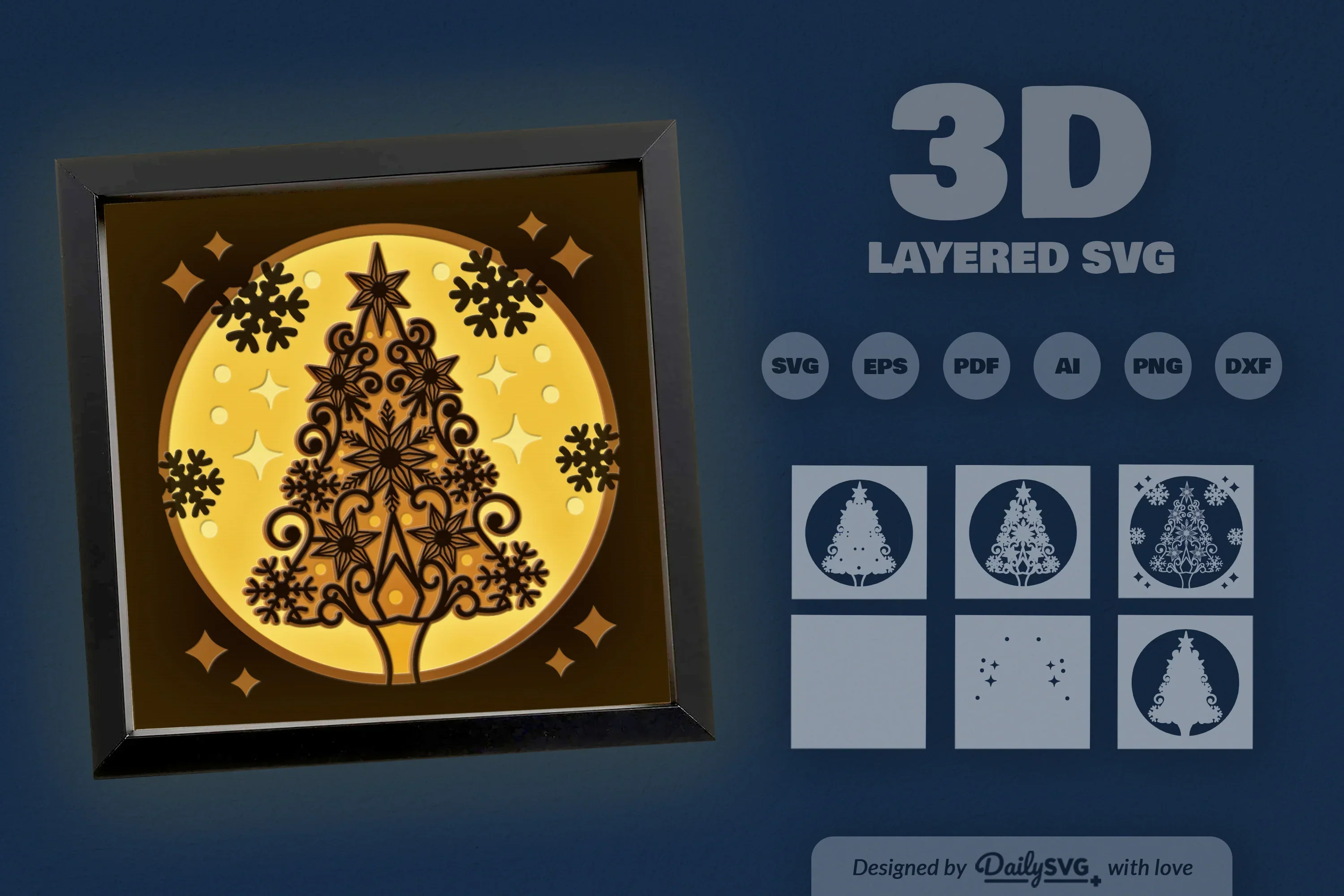 3D Christmas Snowflake Tree Papercut SVG Bundle - Image 3