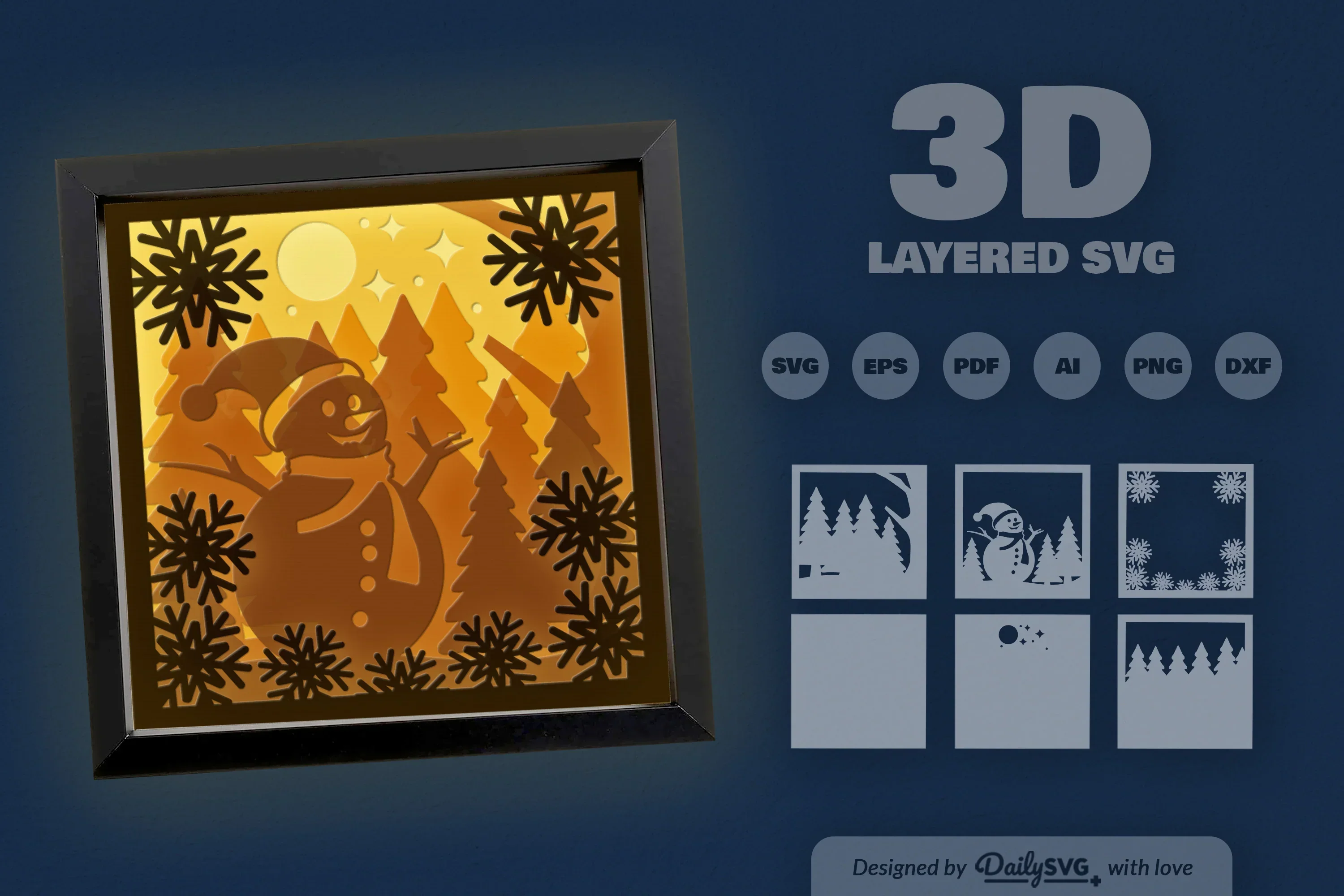 3D Christmas Snowman Papercut SVG Bundle - Image 3