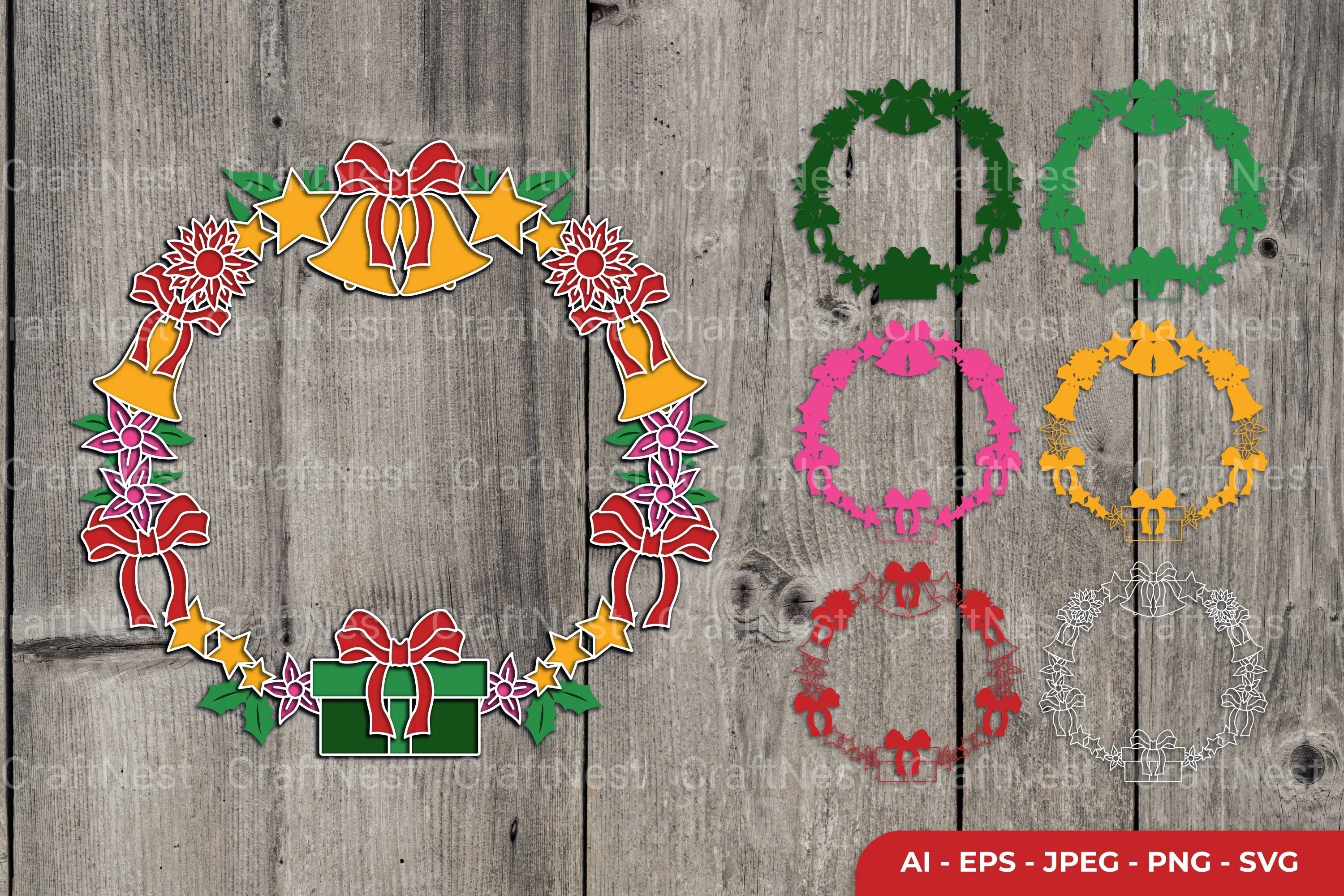 3D Christmas Wreath Layered Papercut Clipart Bundle