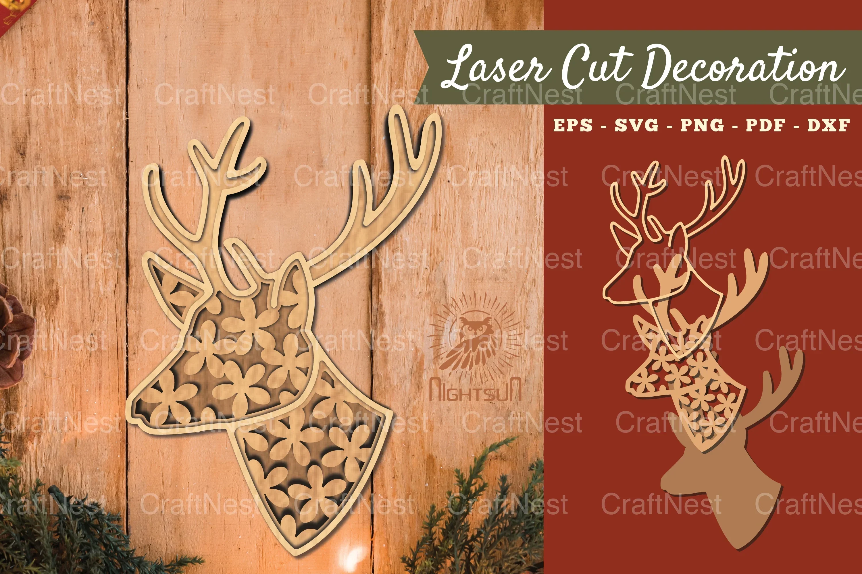 3D Deer Flowers Lasercut Decoration Clipart Bundle