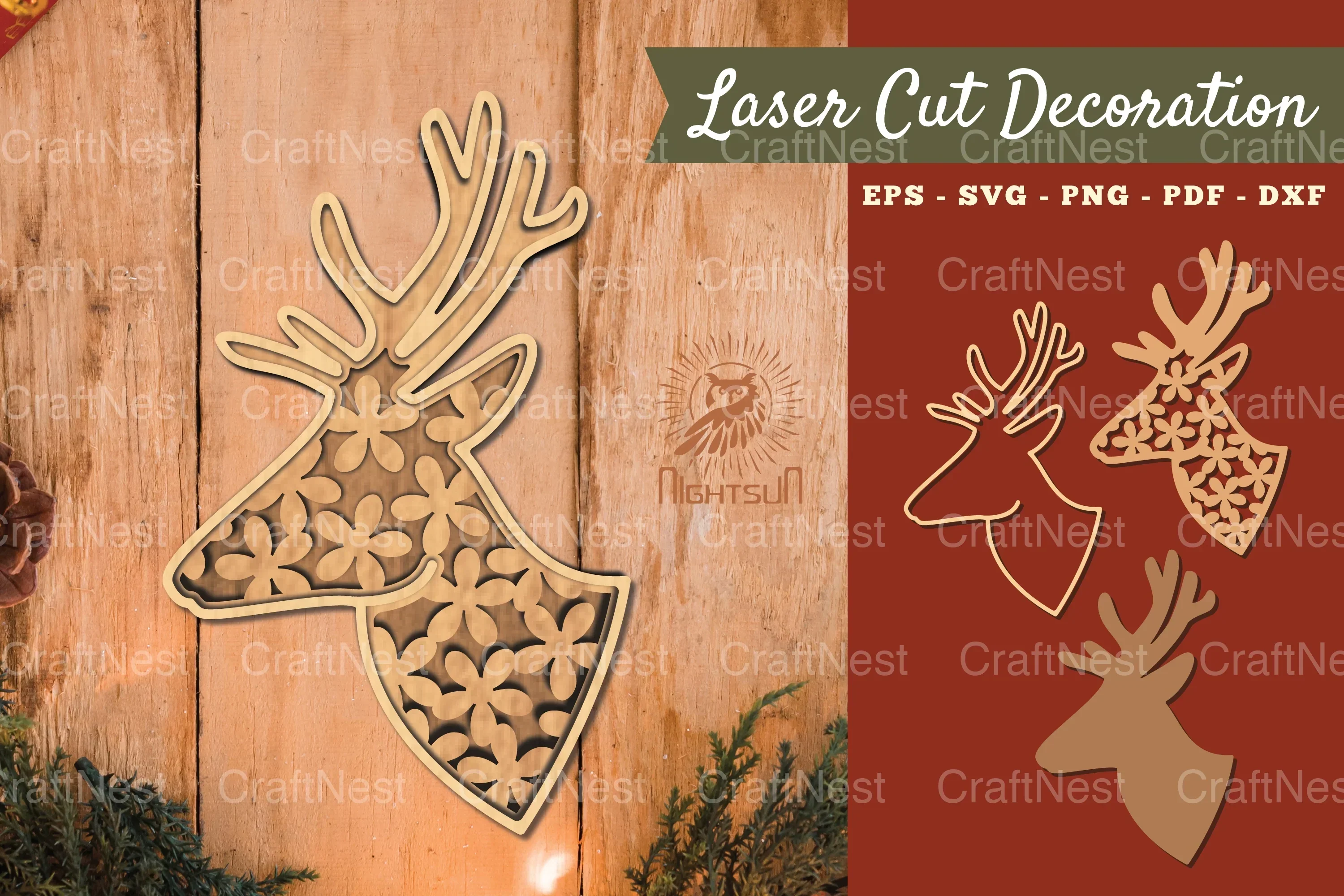 3D Deer Flowers Lasercut Decoration Clipart Bundle