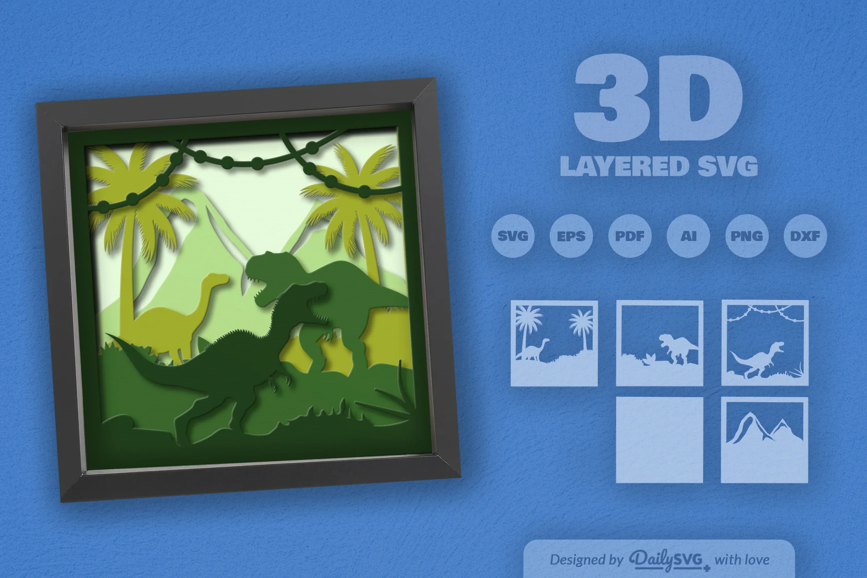 3D Dinosaur Jungle Papercut SVG Bundle - Image 2
