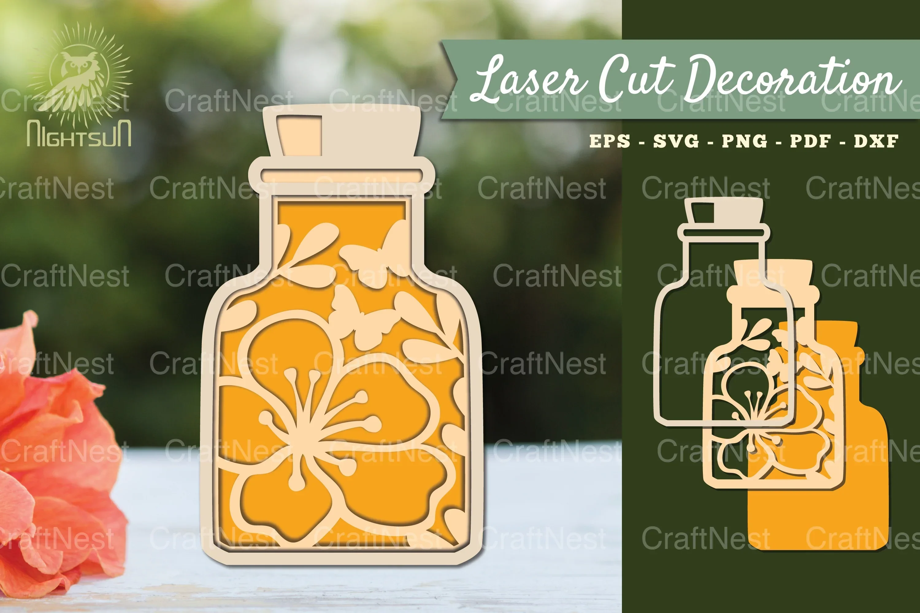 3D Flowers in Bottle Lasercut SVG Bundle