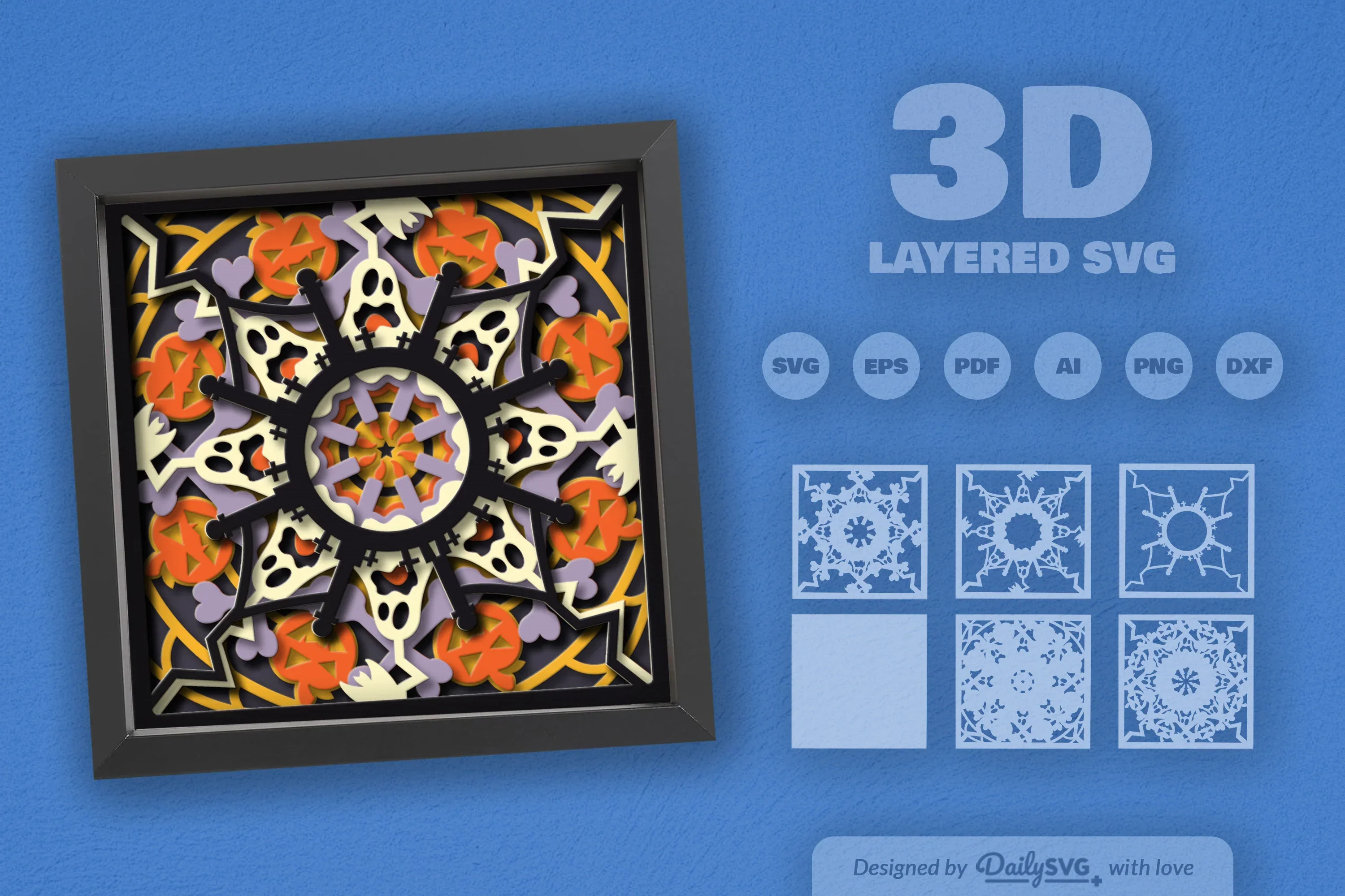 3D Halloween Boo Mandala Papercut SVG Bundle - Image 2