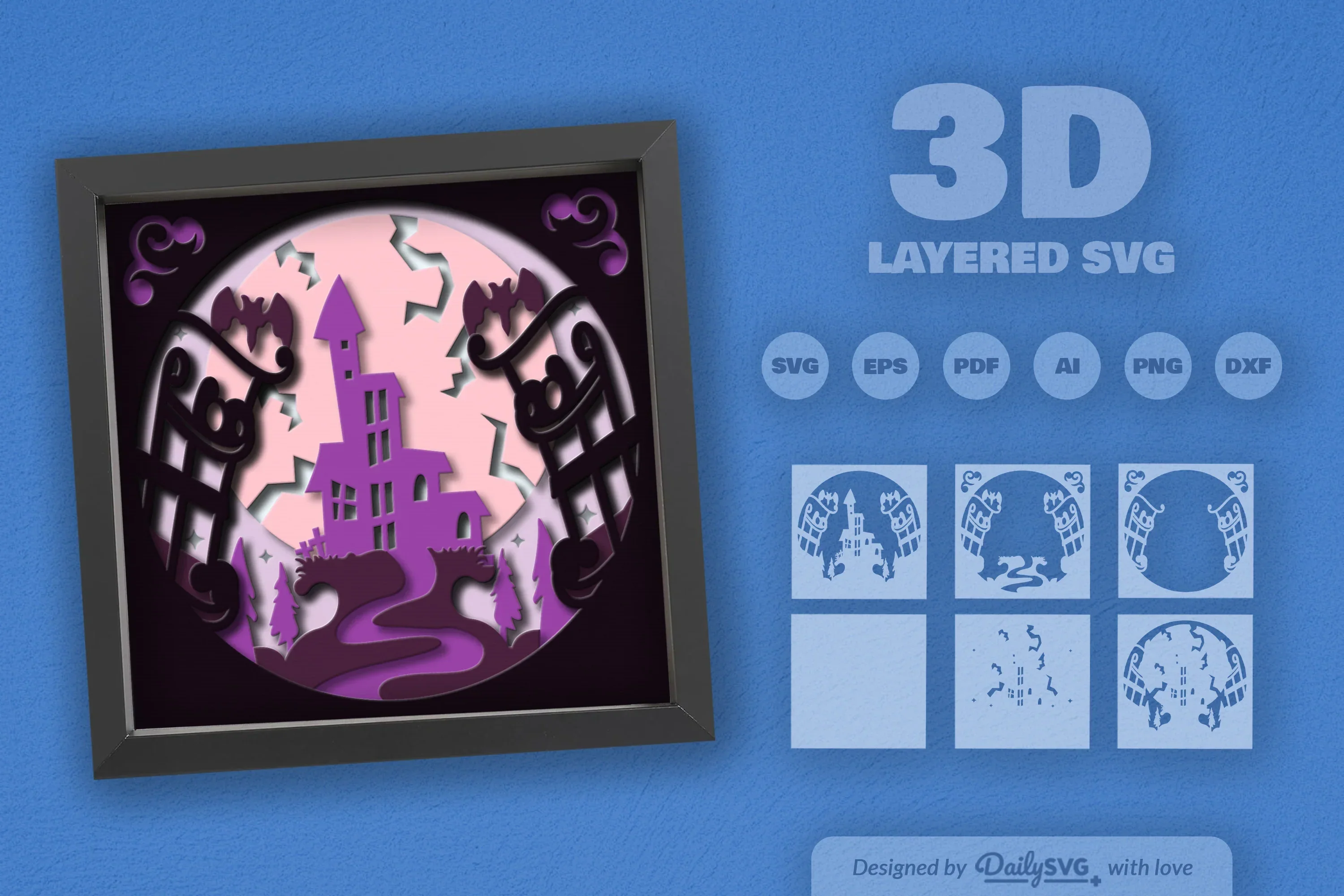 3D Halloween Haunted Castle Papercut SVG Bundle - Image 2