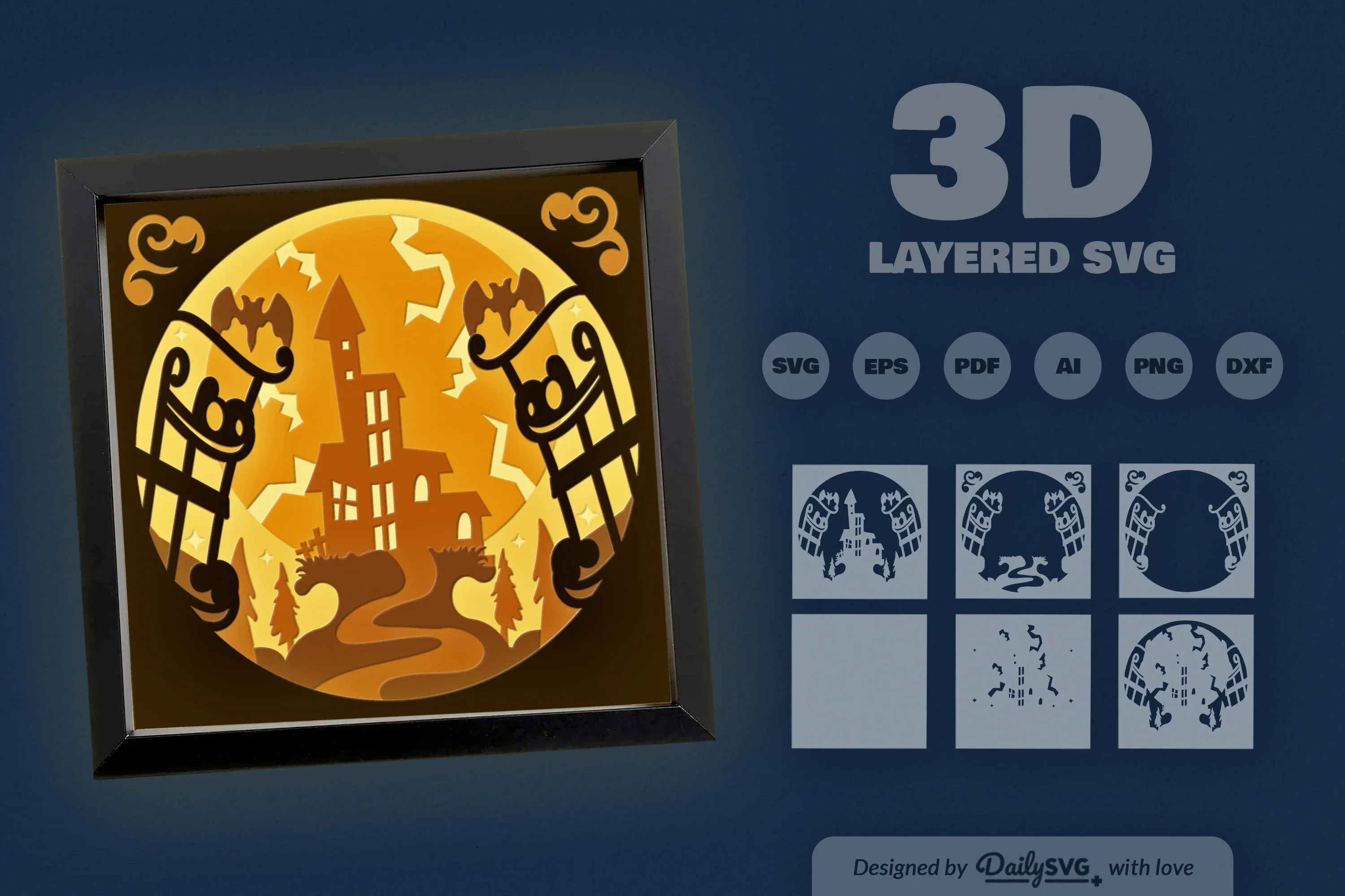 3D Halloween Haunted Castle Papercut SVG Bundle - Image 3