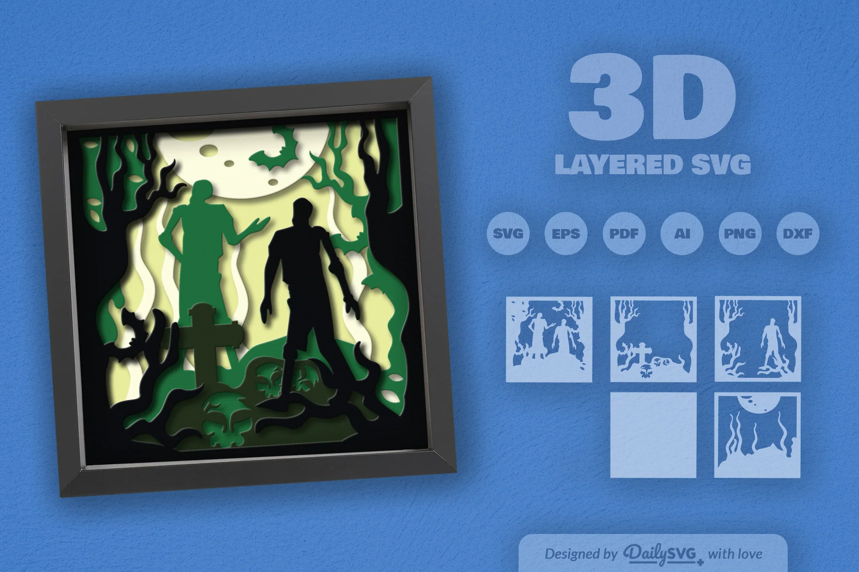 3D Halloween Zombie Scene Papercut SVG Bundle - Image 2