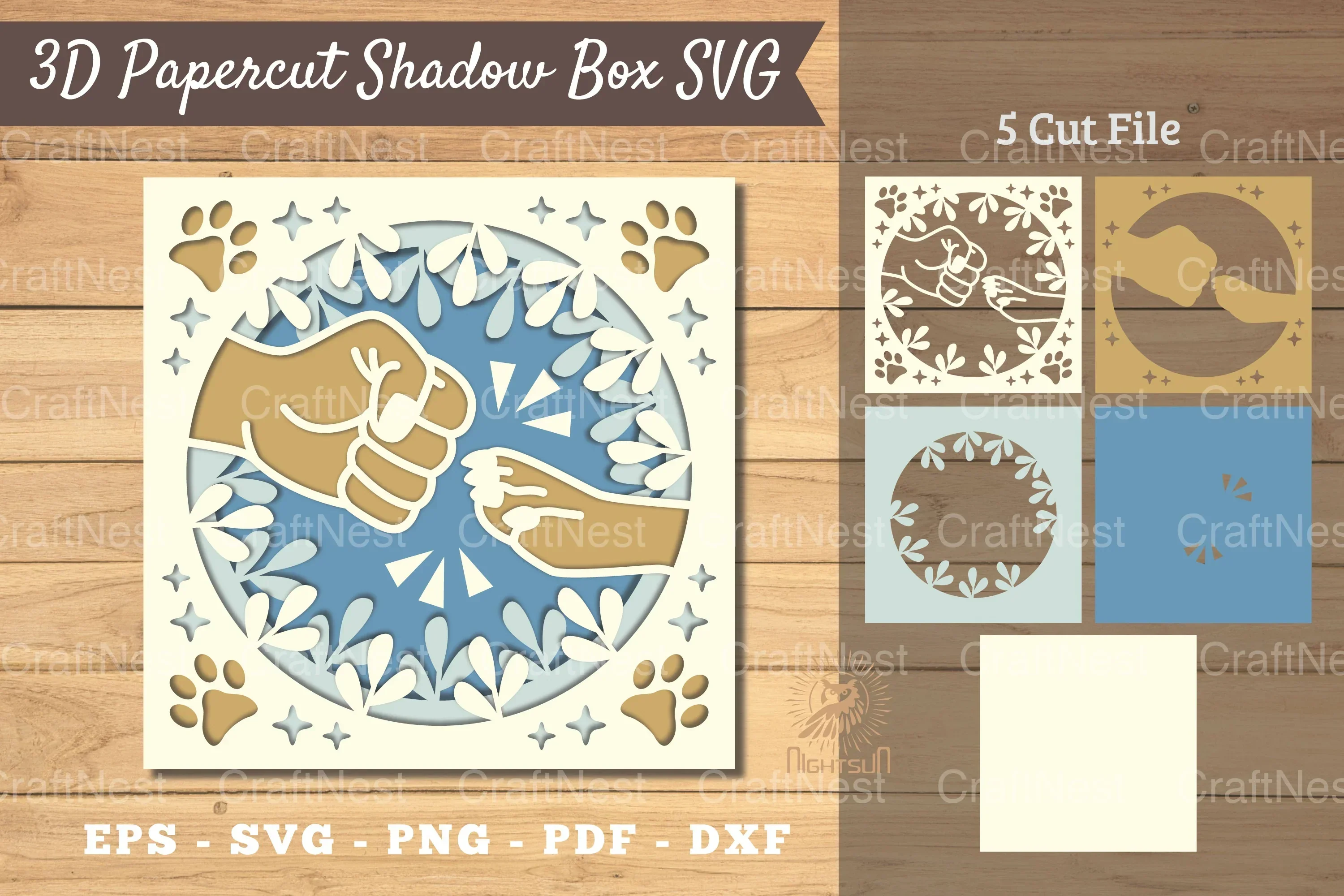 3D Hand Paw Papercut Shadow Box Clipart Bundle