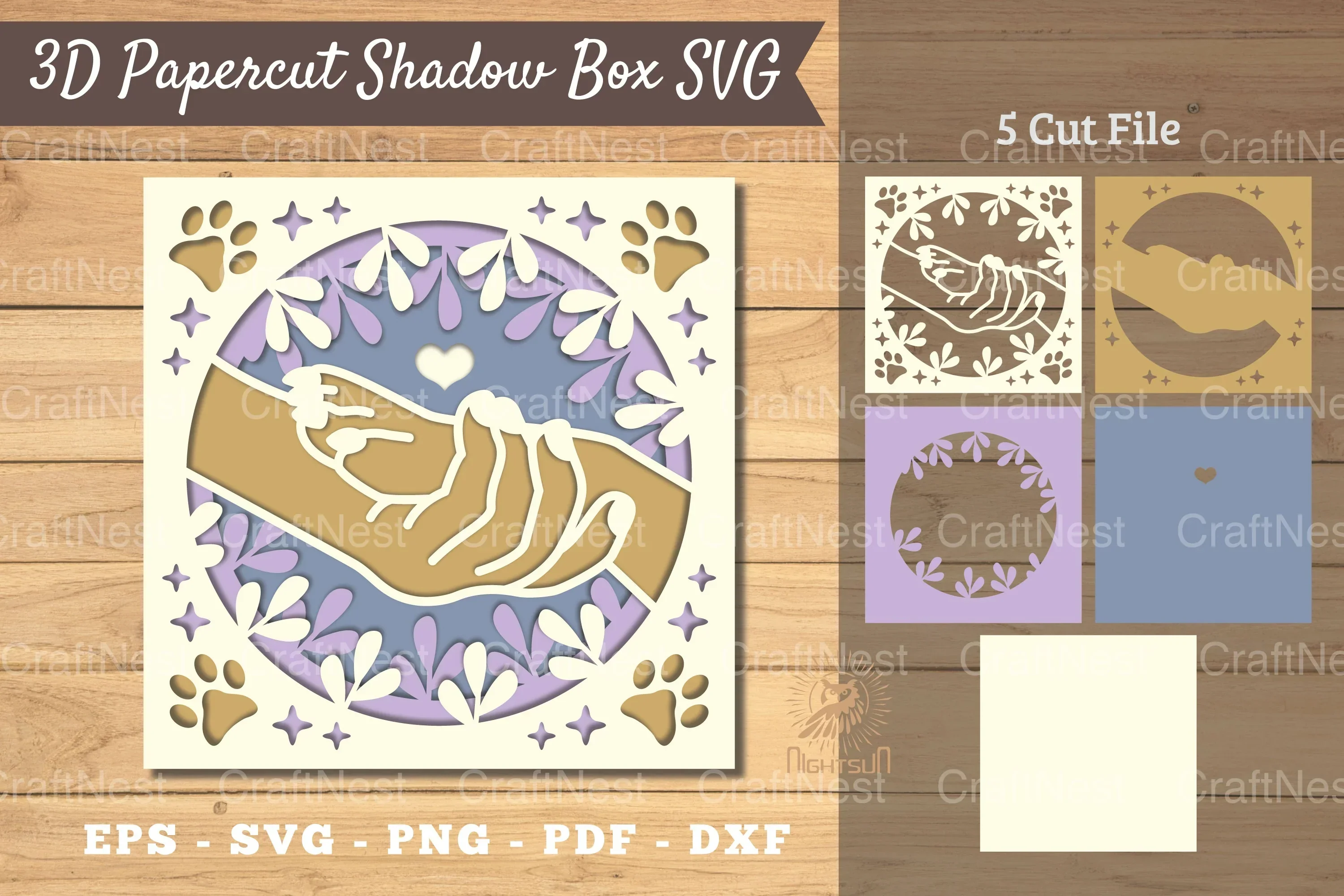 3D Hand Paw Papercut Shadow Box SVG Bundle