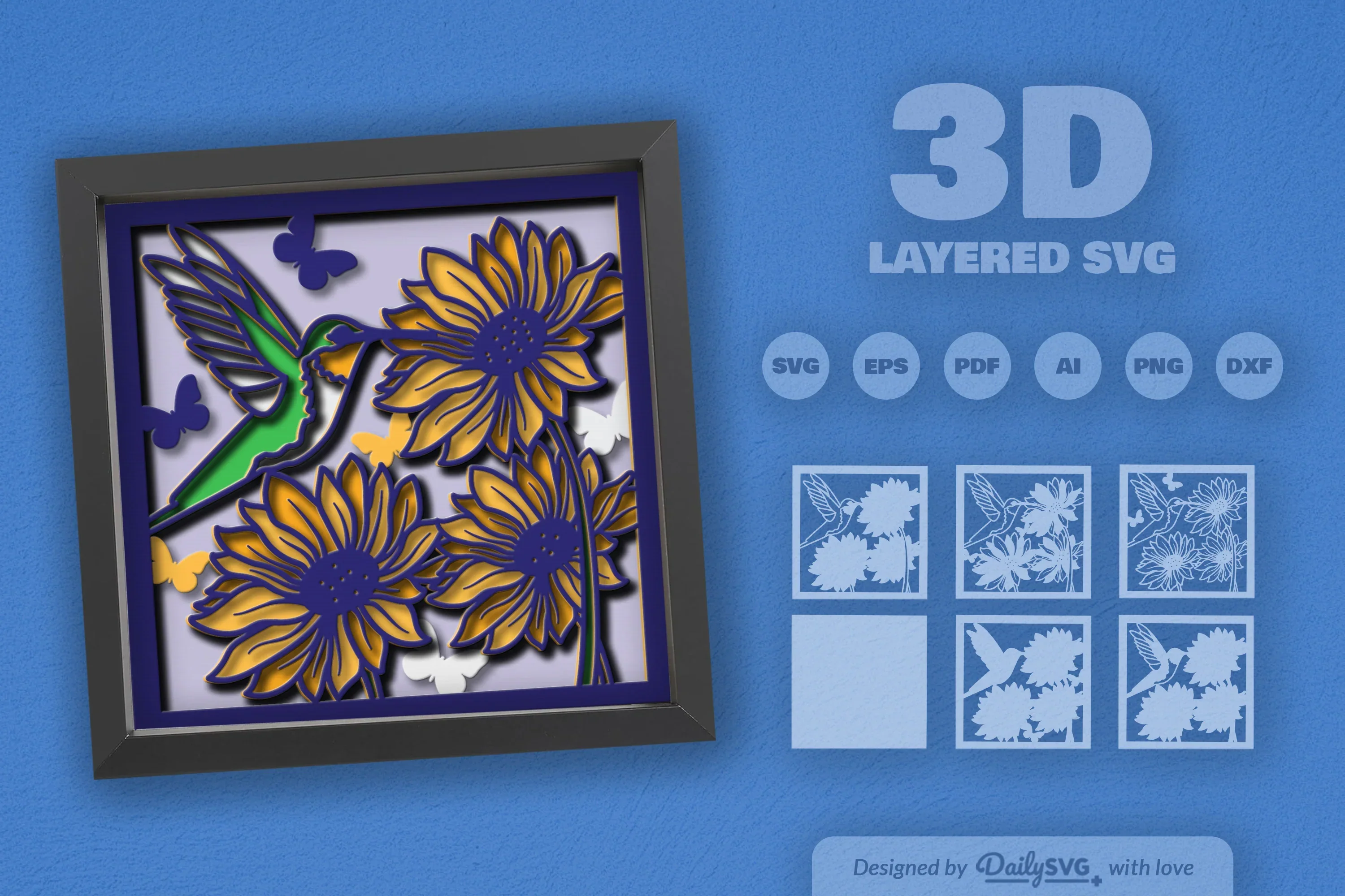 3D Hummingbird Flying Papercut SVG Bundle - Image 2