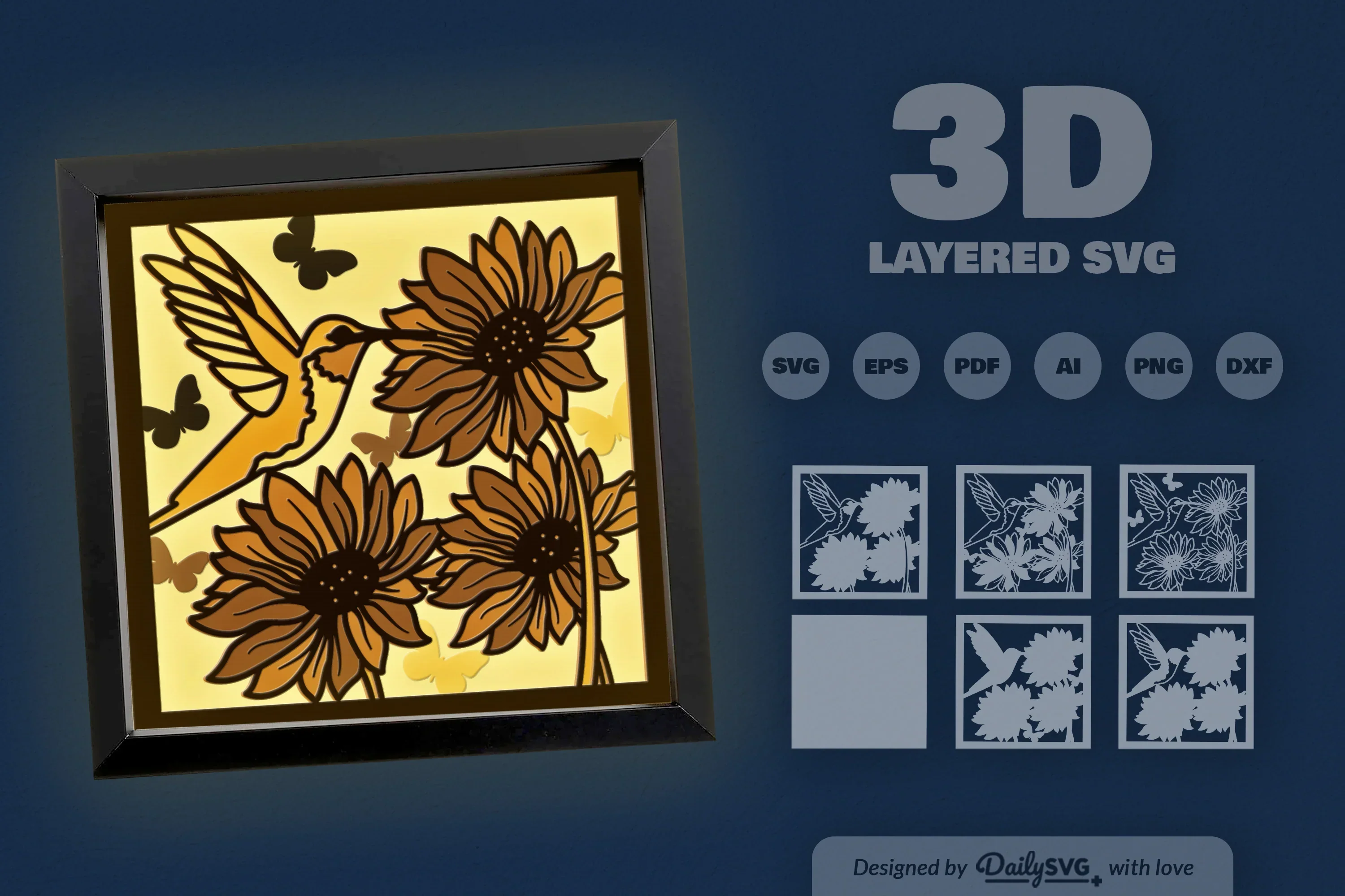 3D Hummingbird Flying Papercut SVG Bundle - Image 3