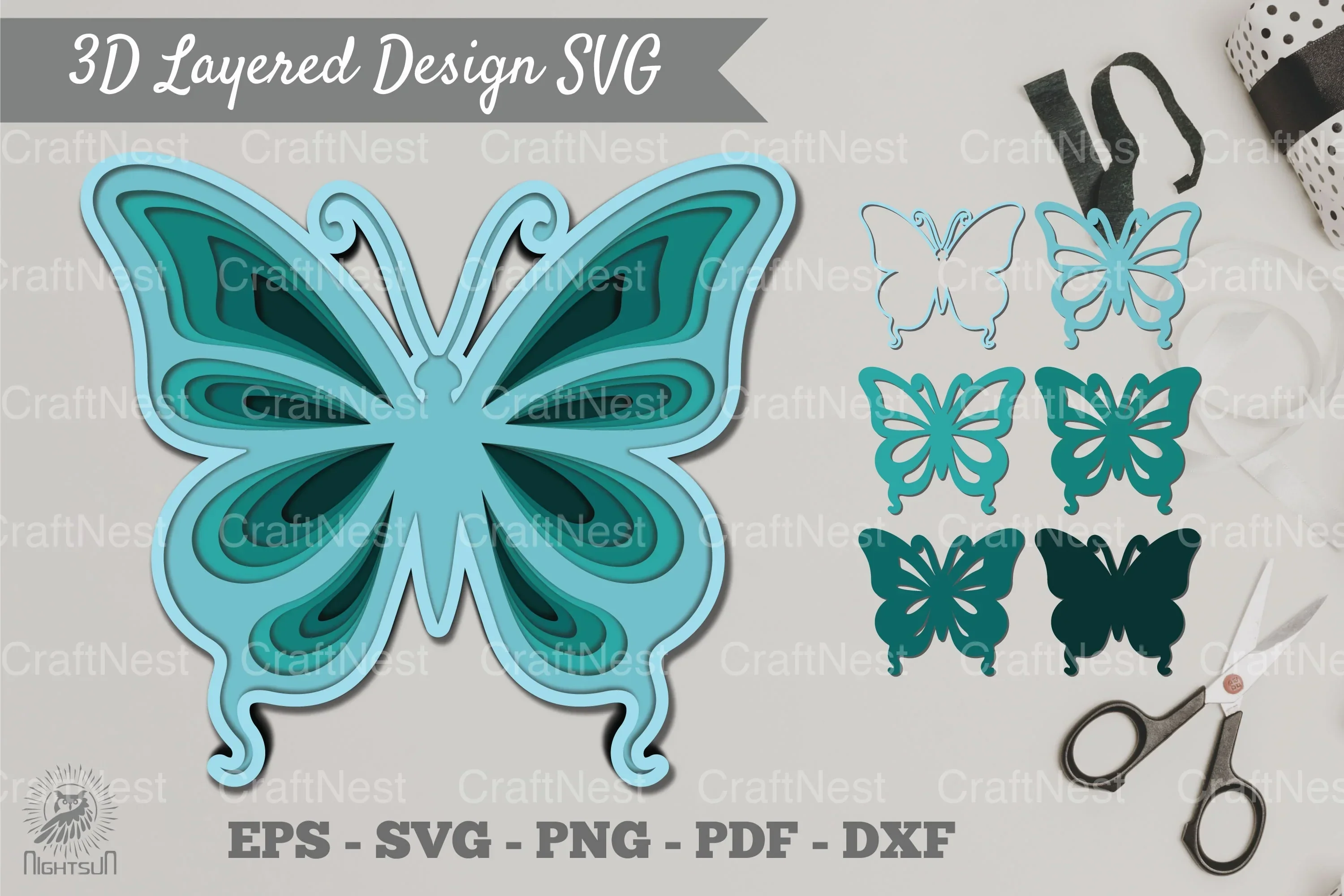 3D Layered Butterfly SVG Bundle
