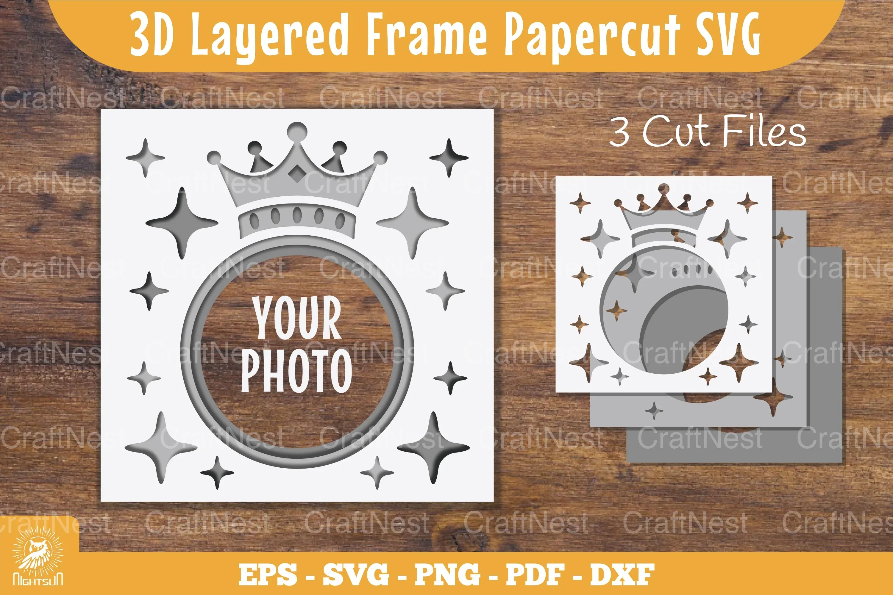 3D Layered Crown Papercut Clipart Bundle