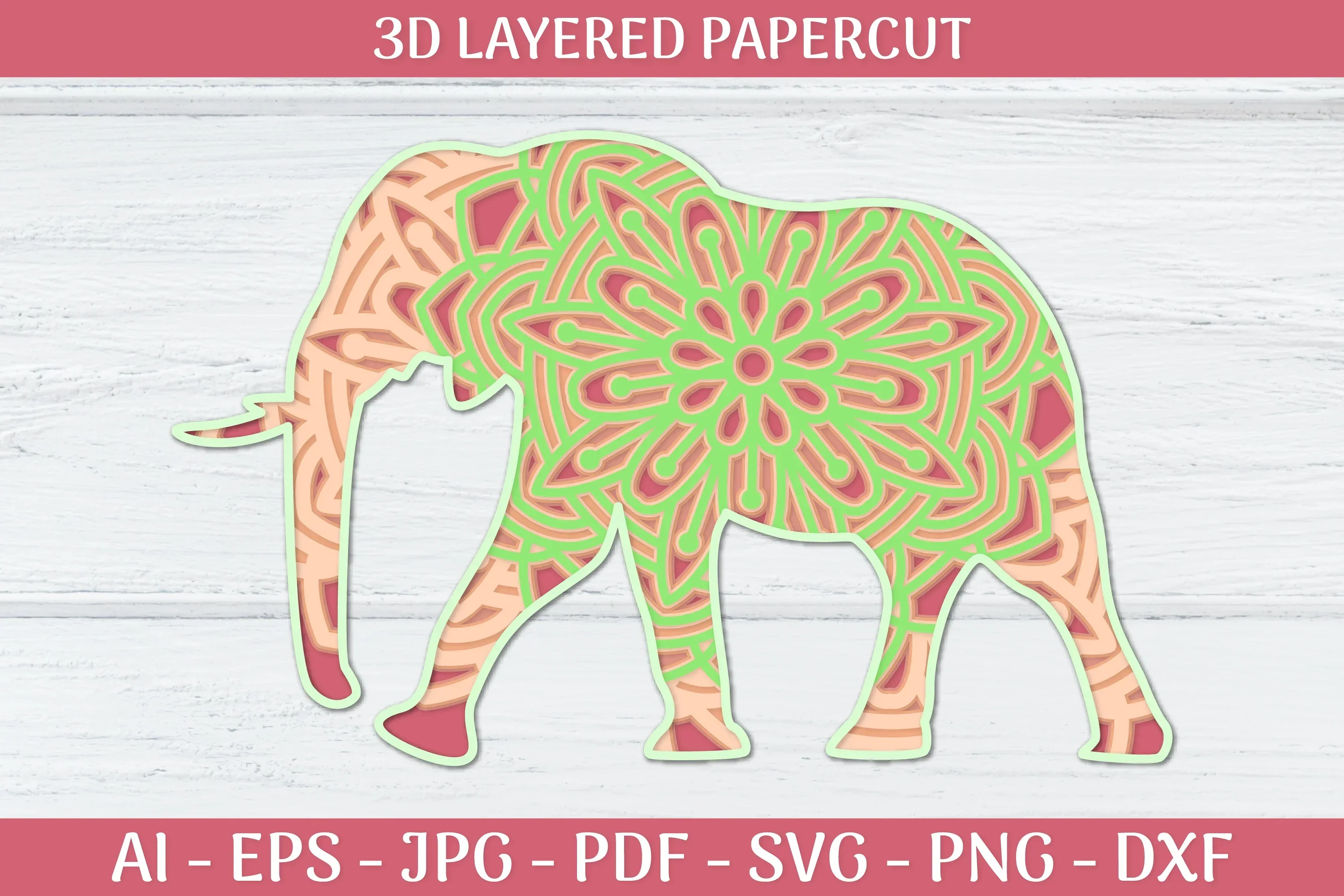 3D Layered Elephant Mandala SVG Bundle - Image 3