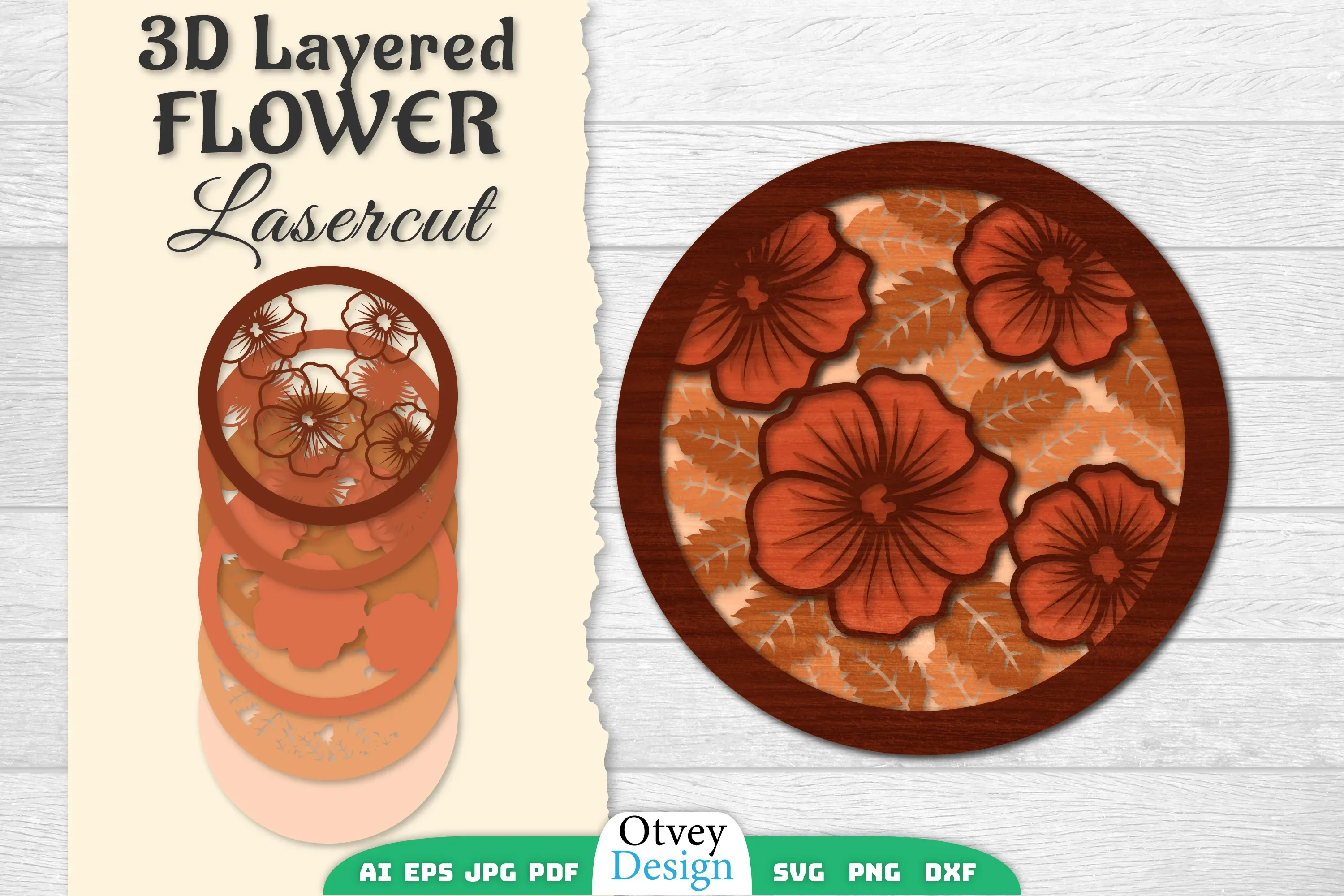 3D Layered Flower Lasercut SVG Bundle