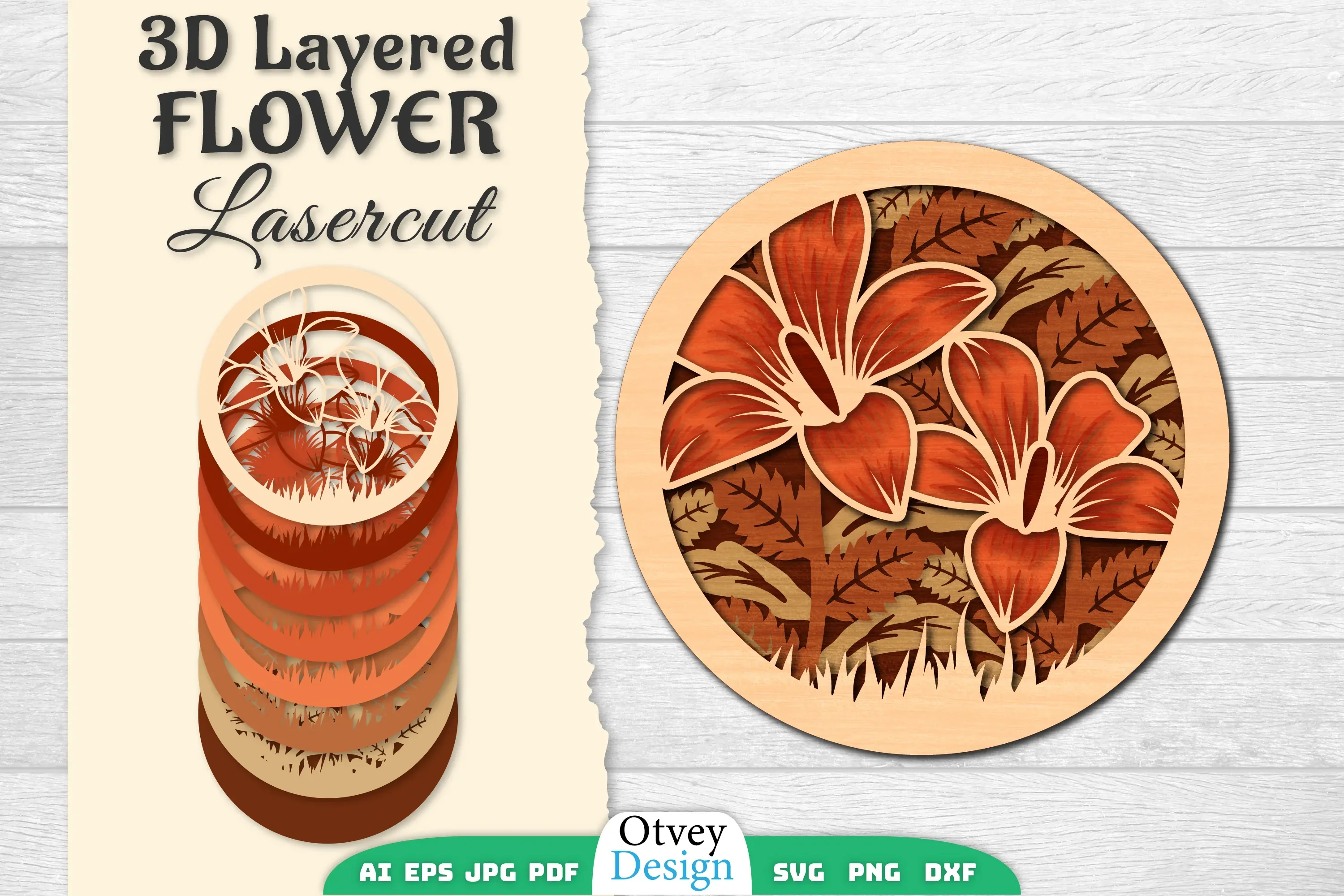 3D Layered Flower Lasercut SVG Bundle
