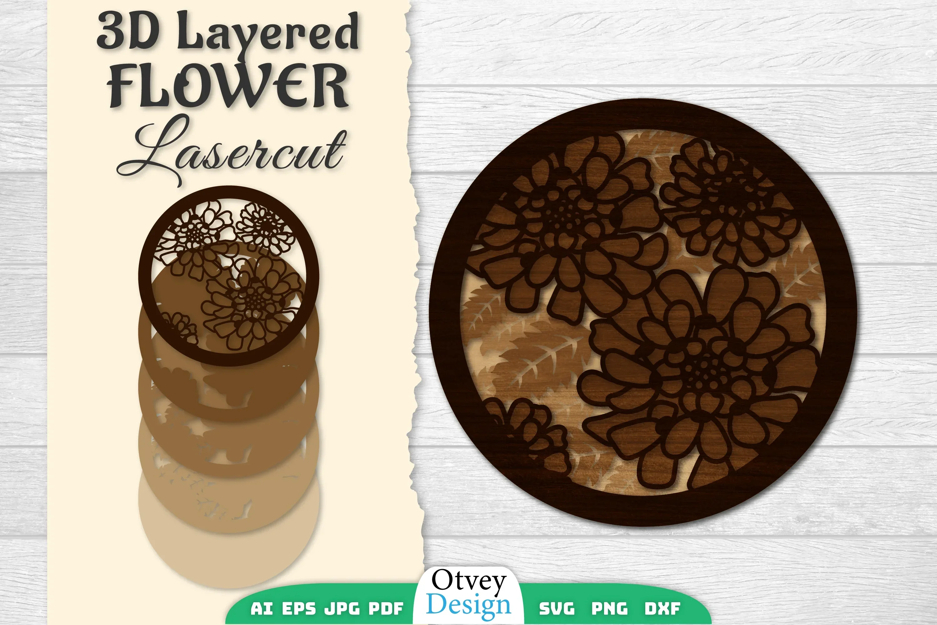 3D Layered Flower Lasercut SVG Bundle