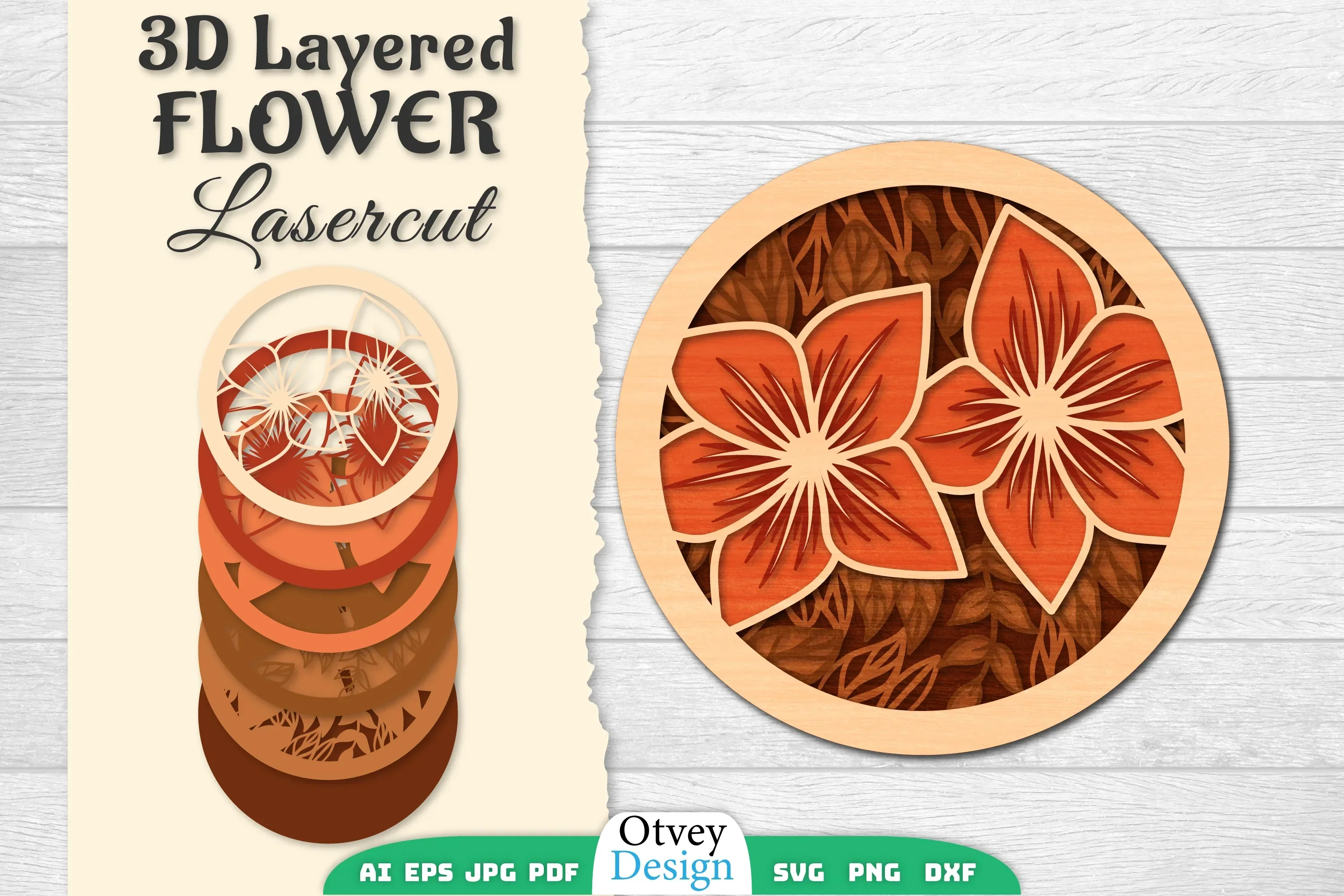3D Layered Flower Lasercut SVG Bundle