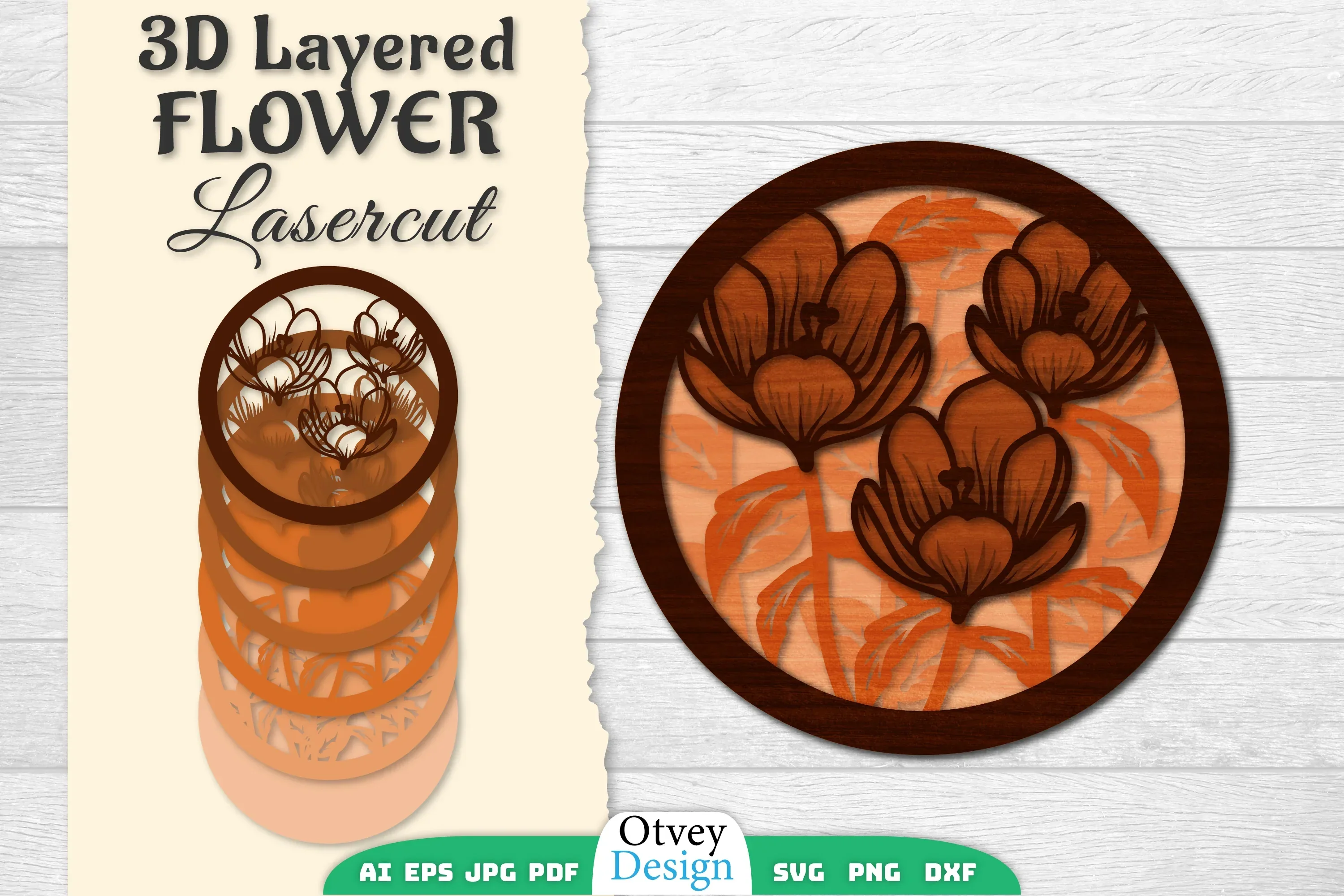 3D Layered Flower Lasercut SVG Bundle