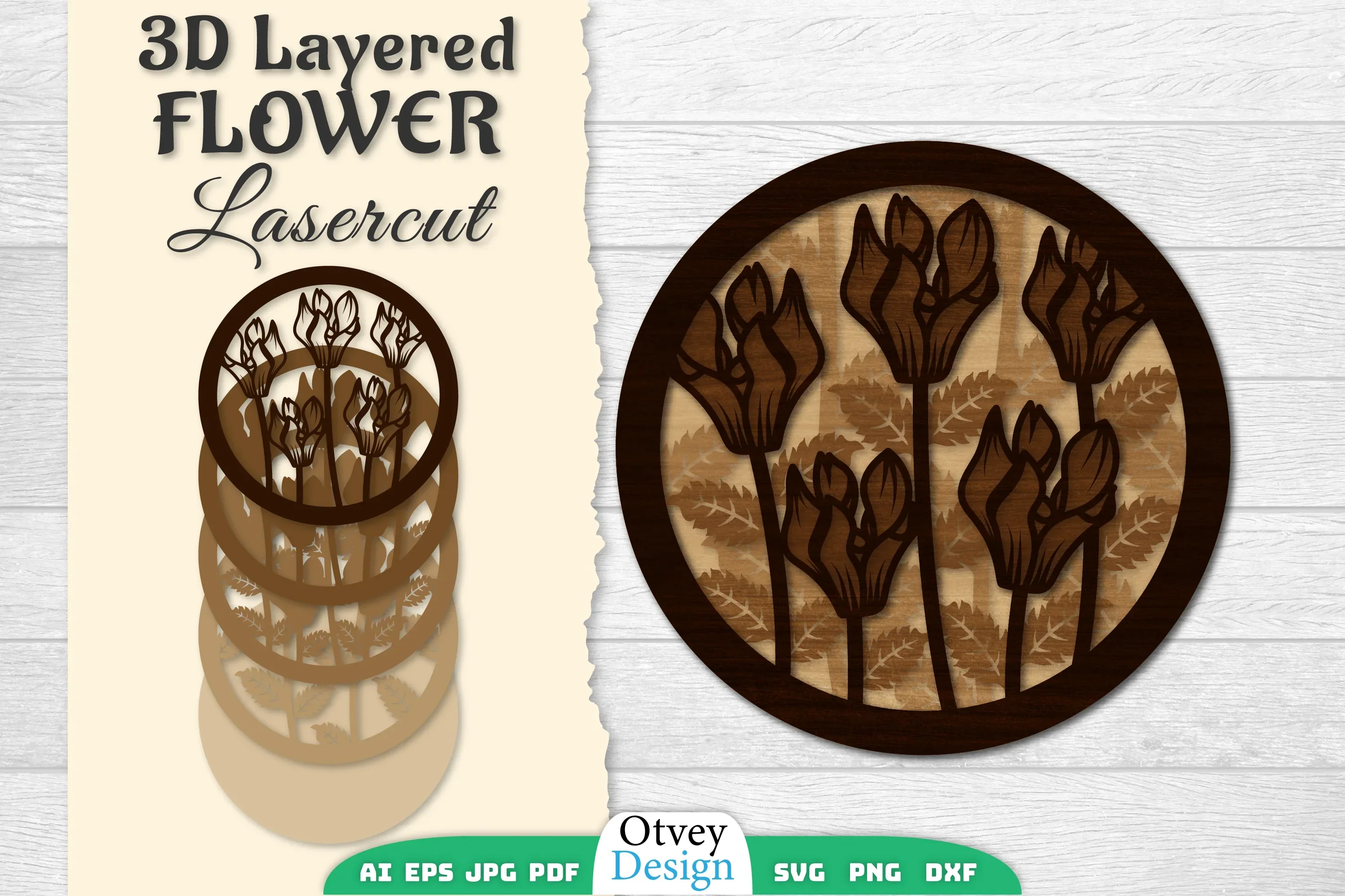 3D Layered Flower Lasercut SVG Bundle