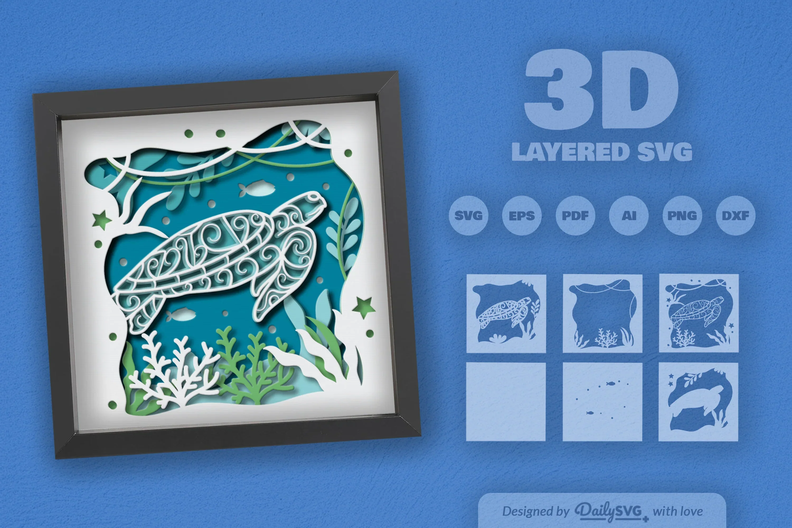 3D Mandala Sea Turtle Papercut SVG Bundle - Image 2