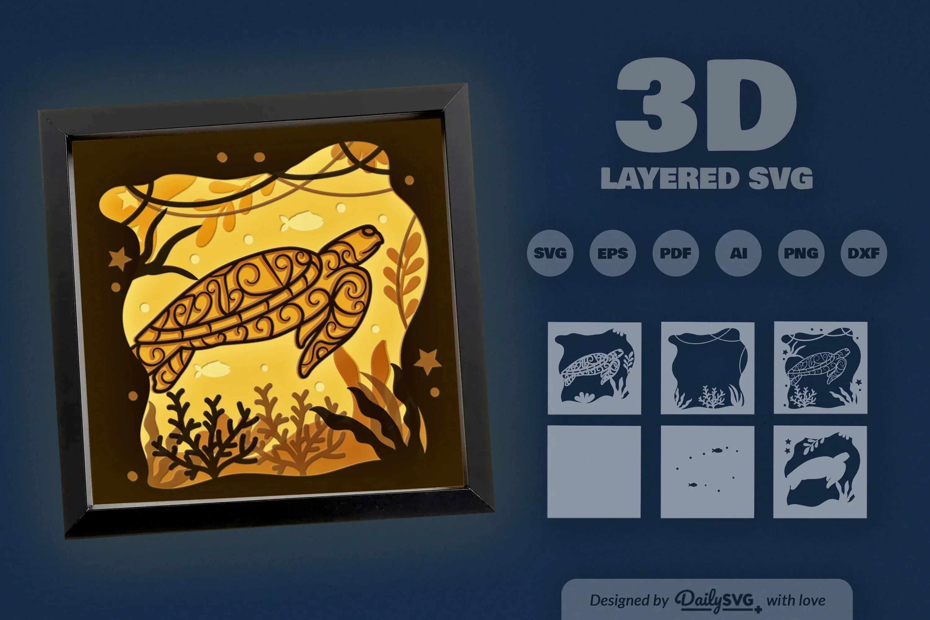 3D Mandala Sea Turtle Papercut SVG Bundle - Image 3