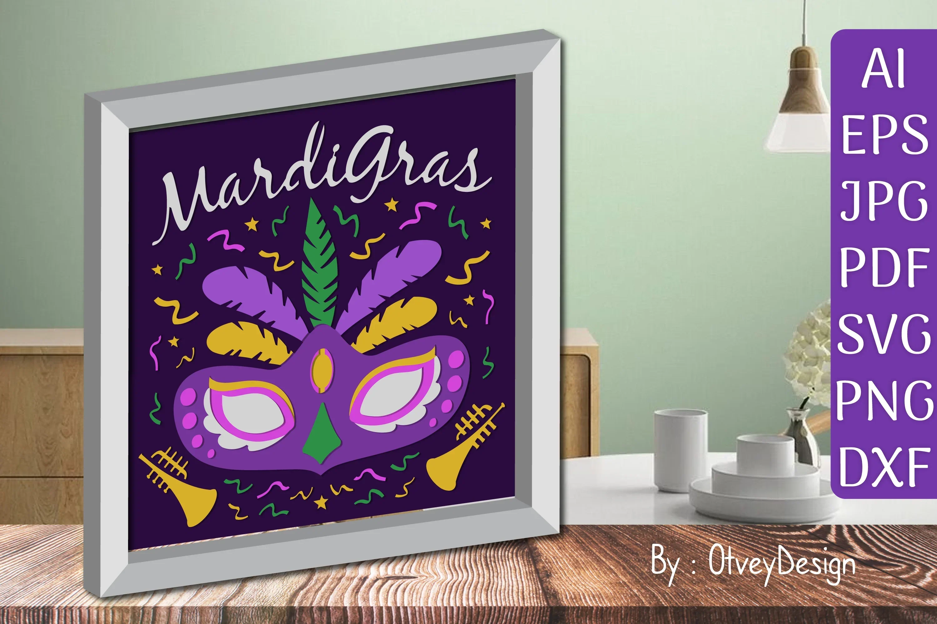3D Mardi Gras Shadow Box Layered Papercut SVG Bundle - Image 2