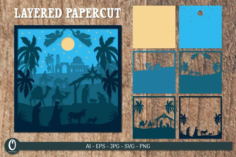 3D Nativity Scene Christmas Layered Papercut SVG Bundle
