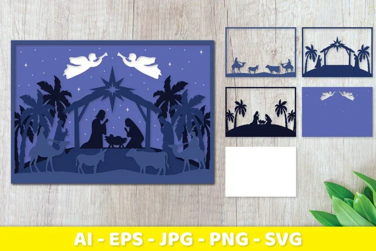 3D Nativity Scene Christmas Layered Papercut SVG Bundle