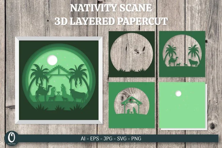 3D Nativity Scene Layered Papercut SVG Bundle