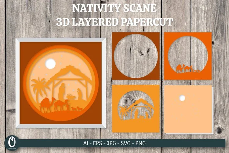 3D Nativity Scene Layered Papercut SVG Bundle