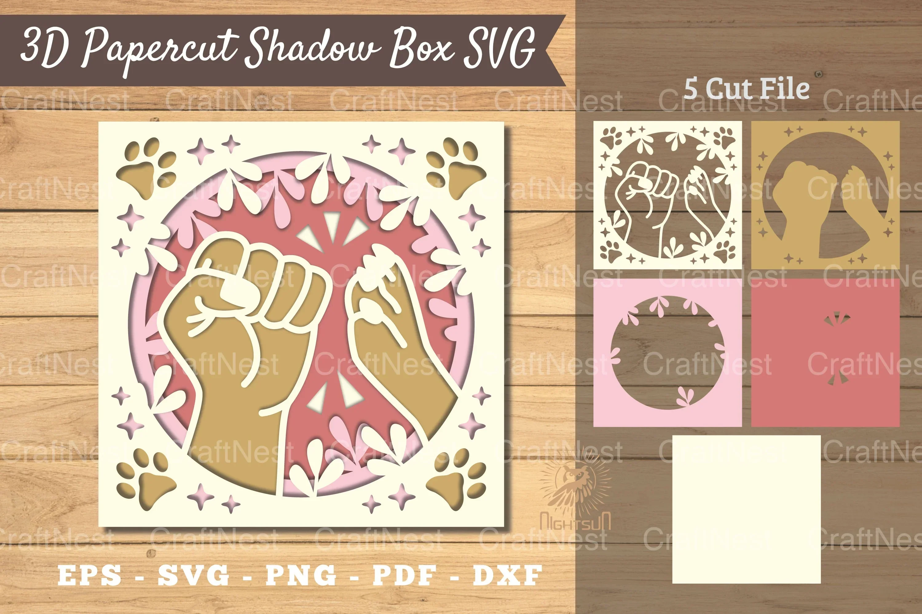 3D Papercut Shadow Box Hand Paw Clipart Bundle
