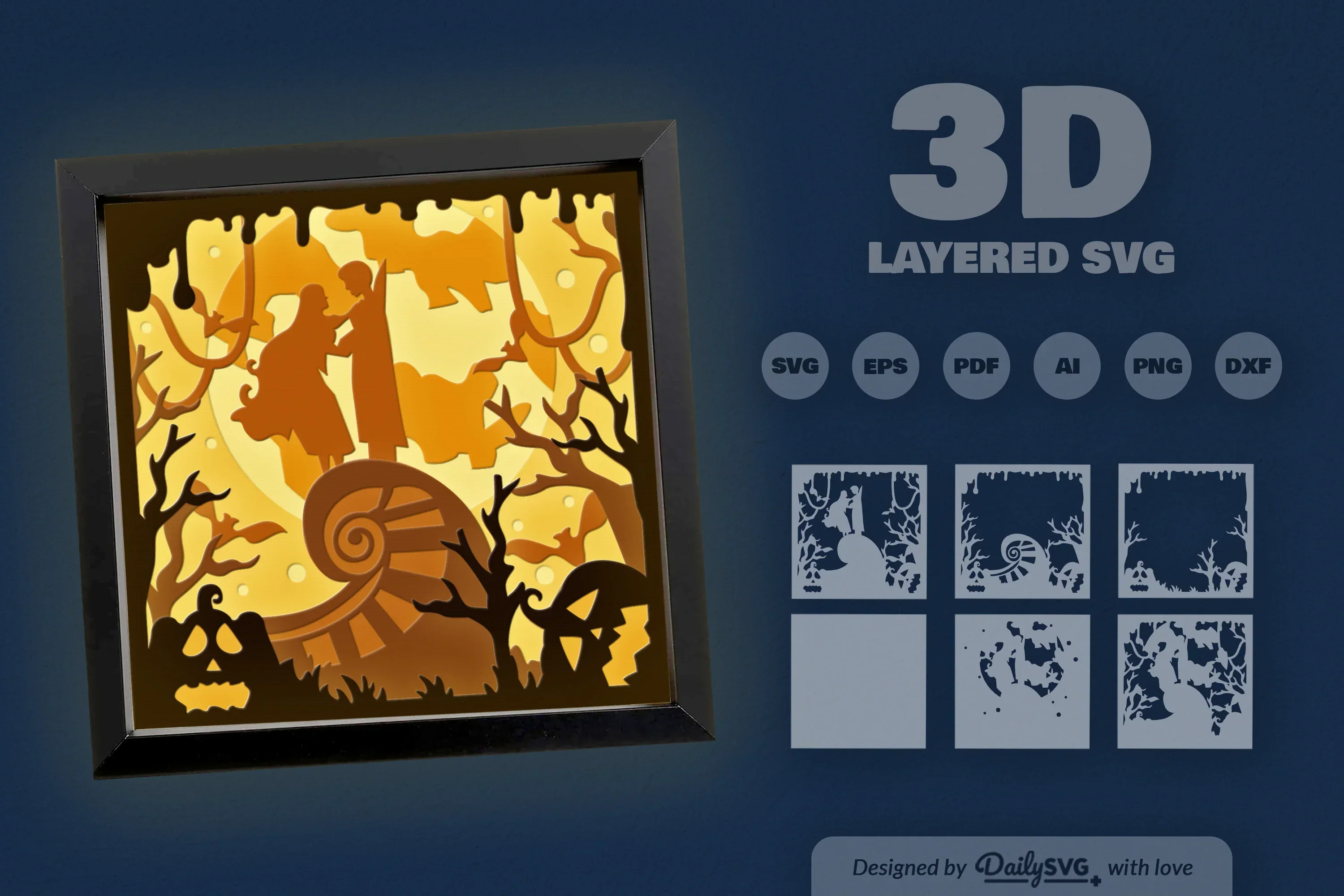 3D Romantic Halloween Night Papercut SVG Bundle - Image 3