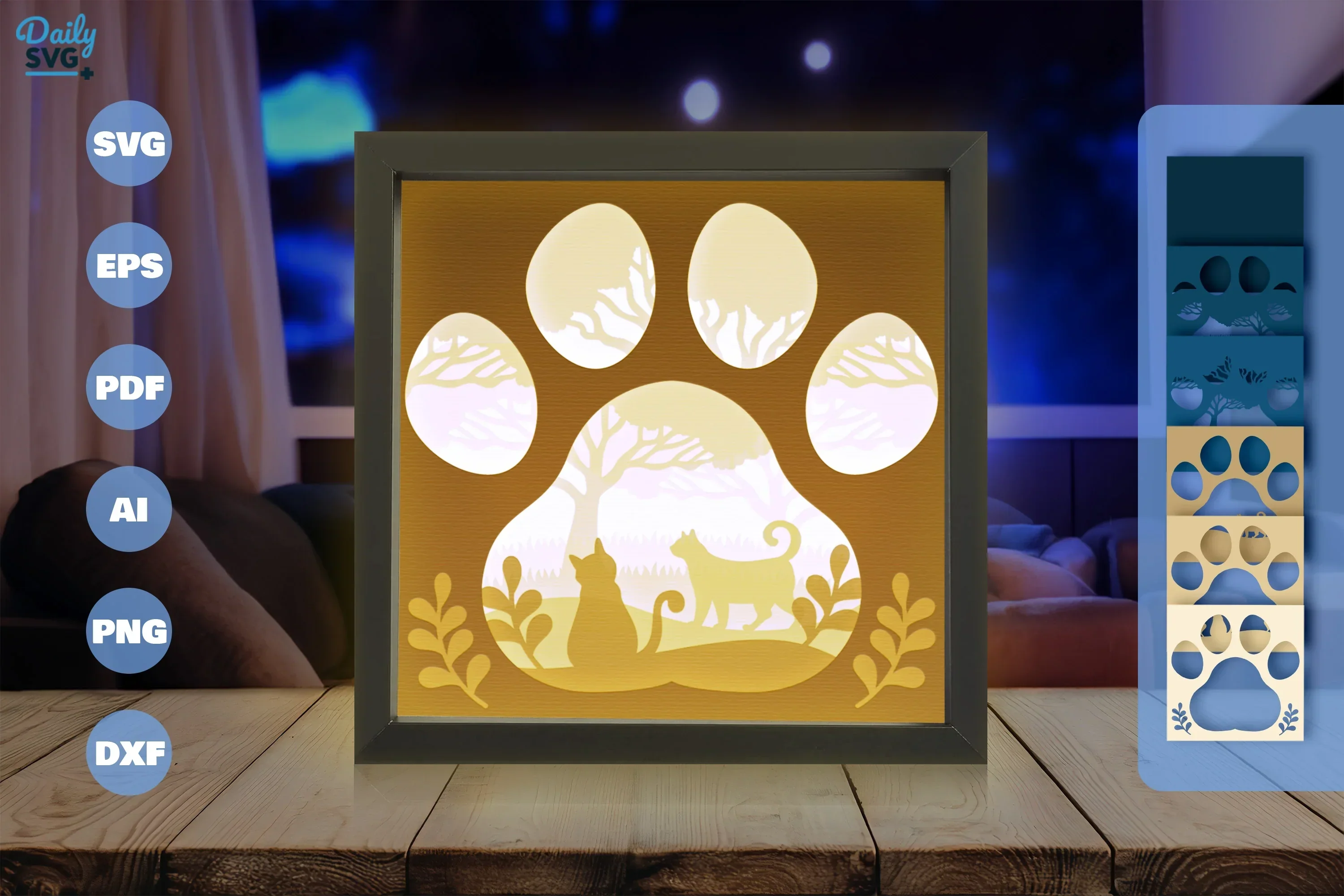 3D Shadow Box Cat Paw Papercut SVG Bundle - Image 3