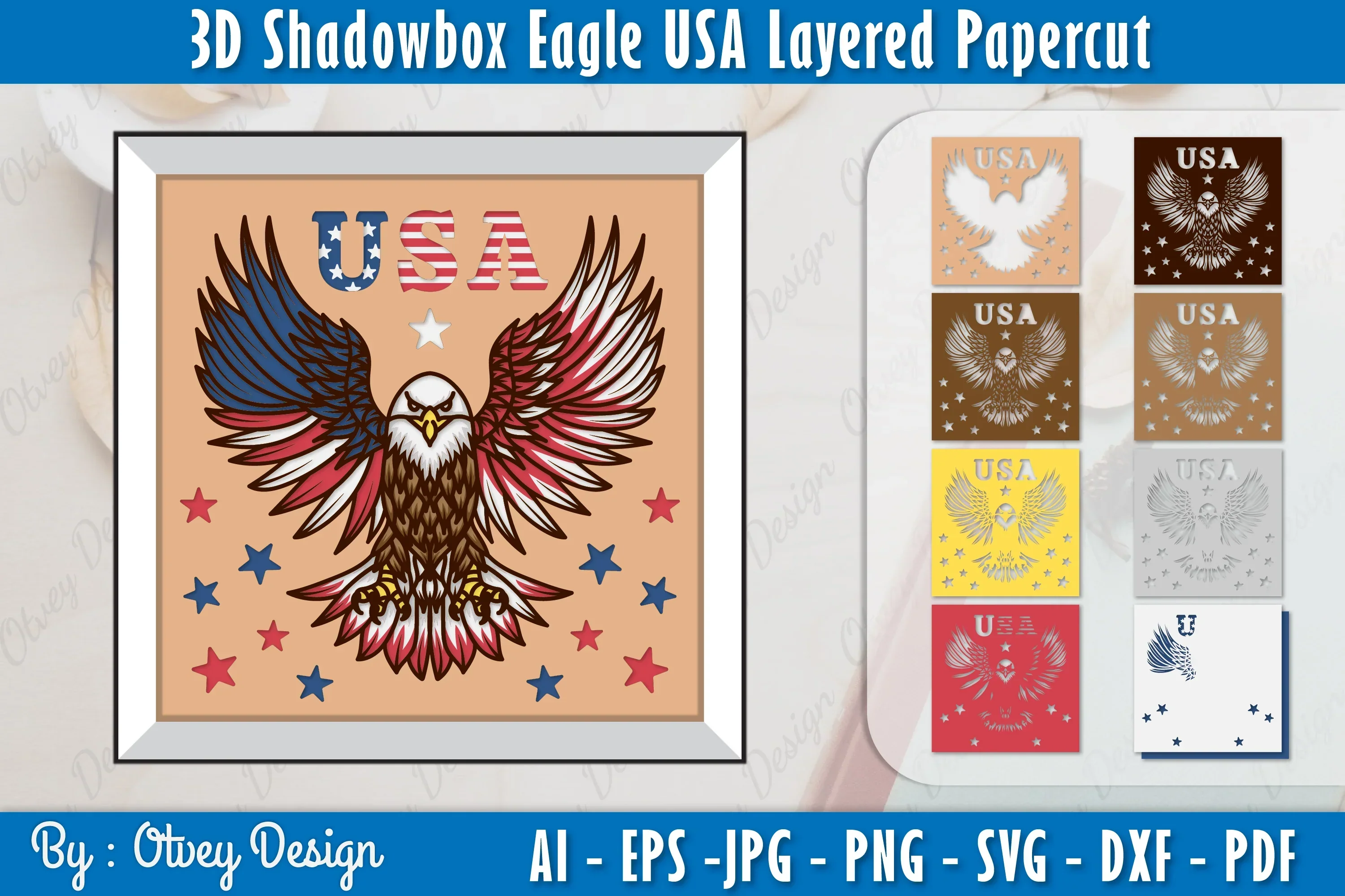 3D Shadow Box Eagle Layered Papercut SVG Bundle