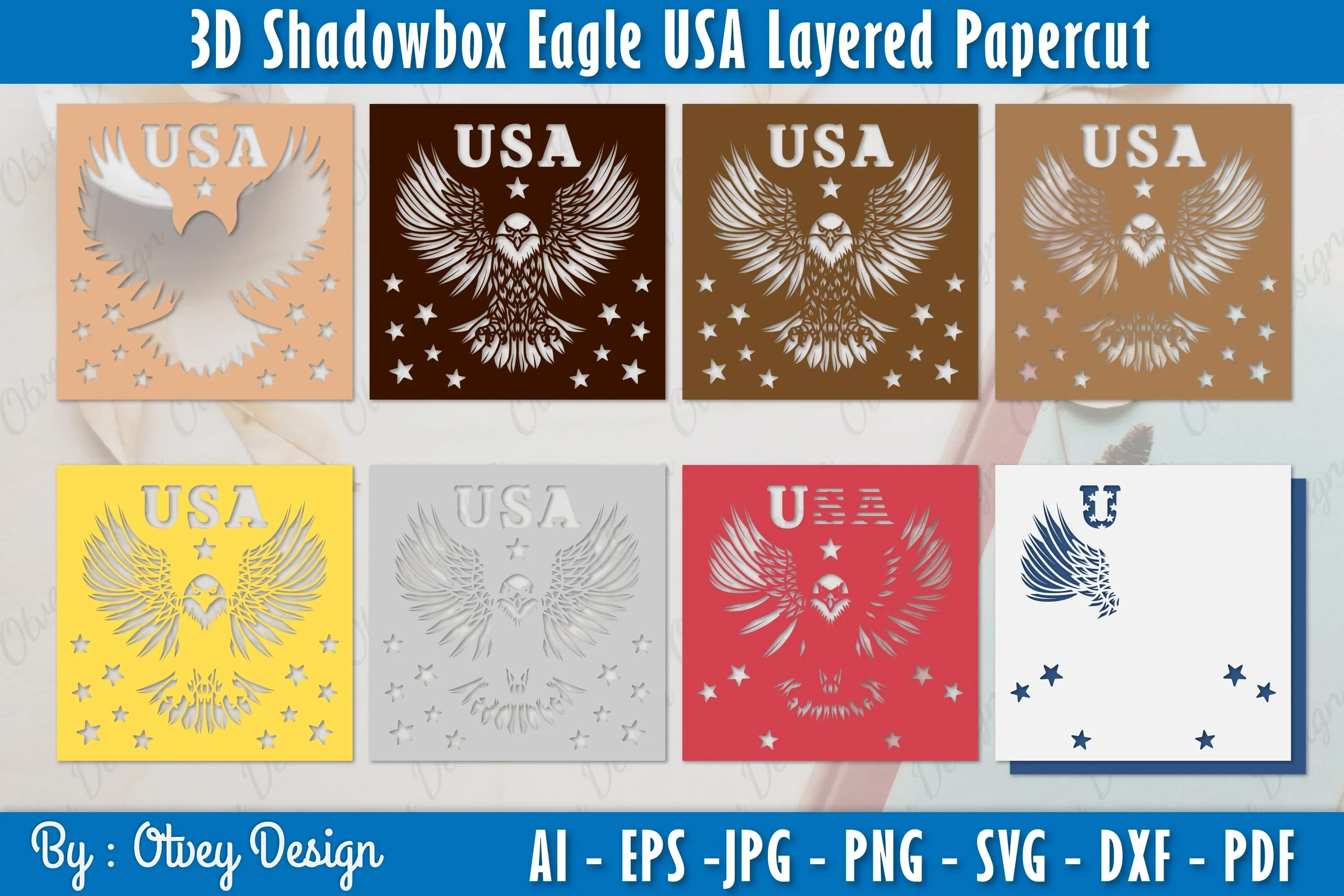 3D Shadow Box Eagle Layered Papercut SVG Bundle - Image 2