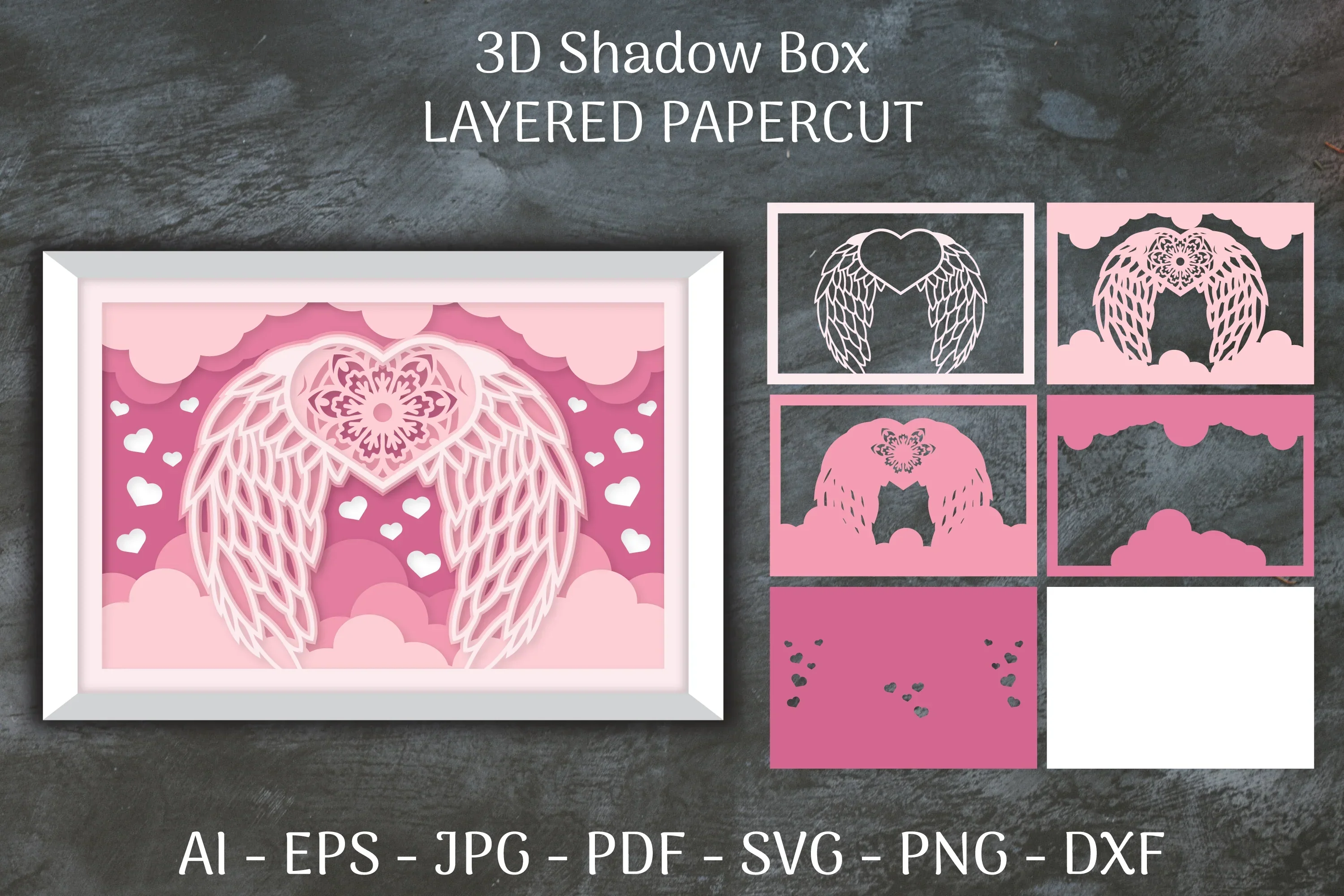 3D Shadow Box Love Angel Wings Layered Papercut SVG Bundle - Image 2