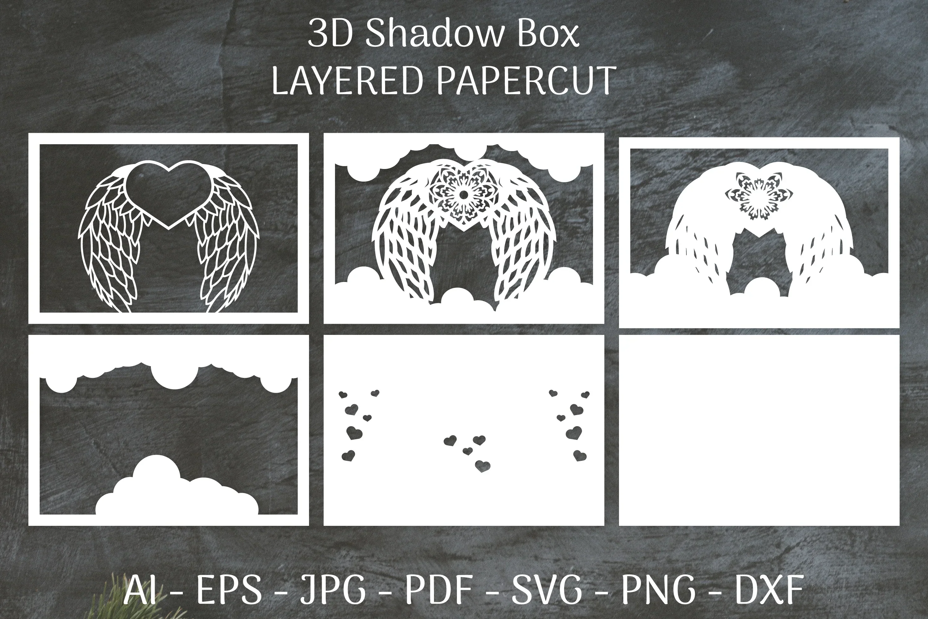 3D Shadow Box Love Angel Wings Layered Papercut SVG Bundle - Image 4