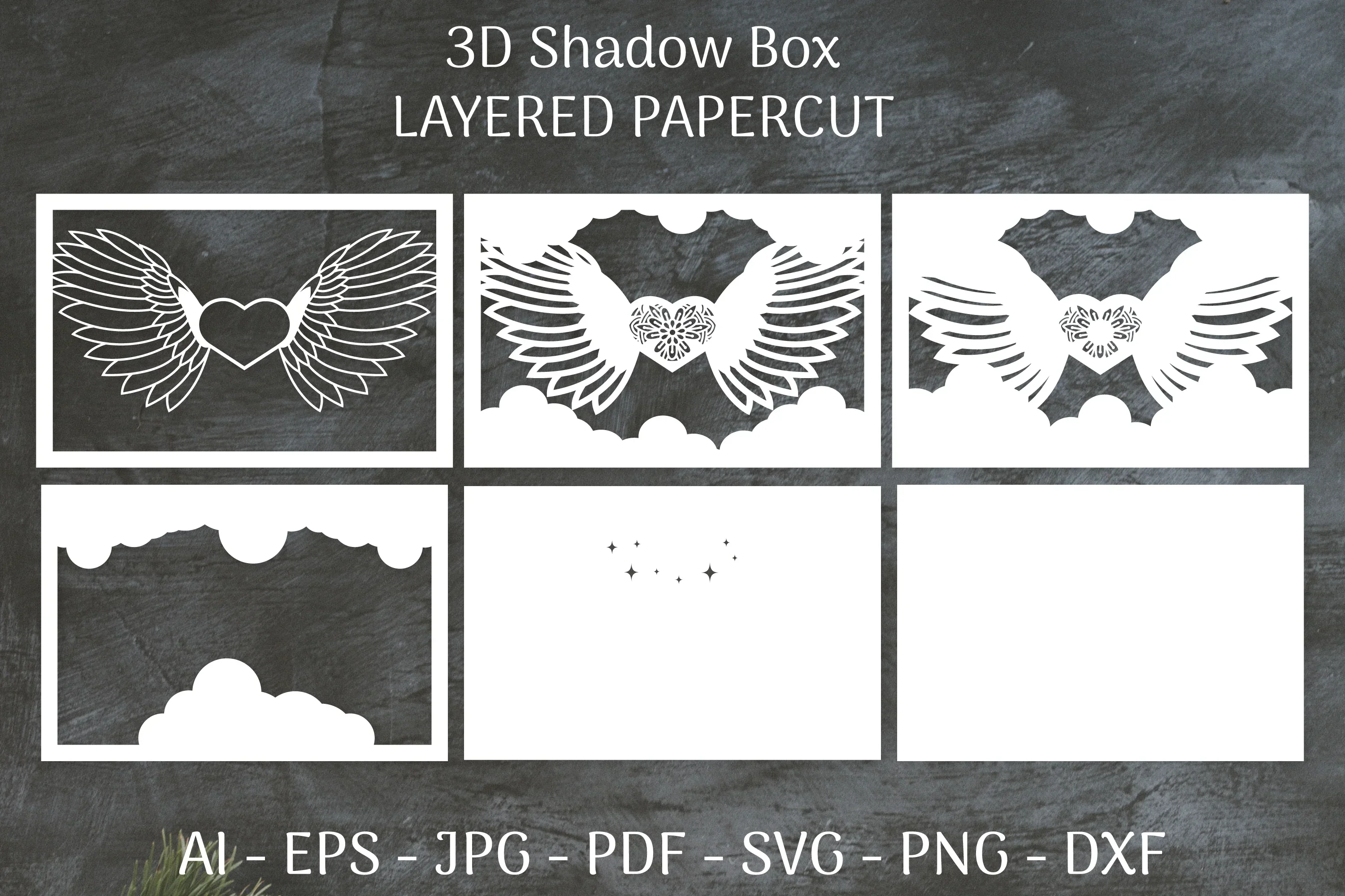 3D Shadow Box Love Angel Wings Layered Papercut SVG Bundle - Image 3