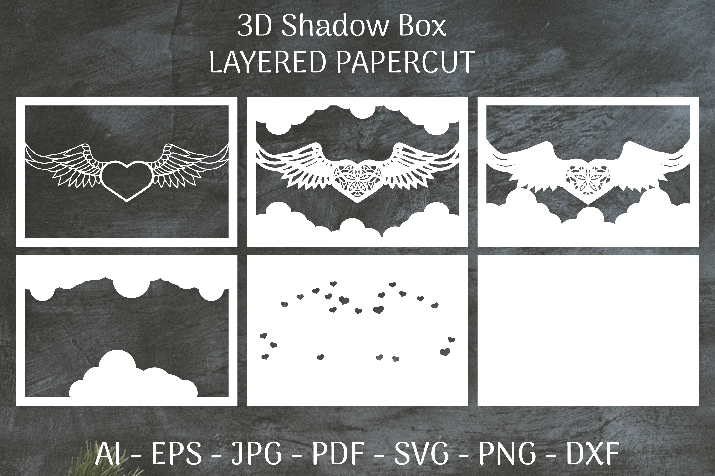3D Shadow Box Love Angel Wings Layered Papercut SVG Bundle - Image 4