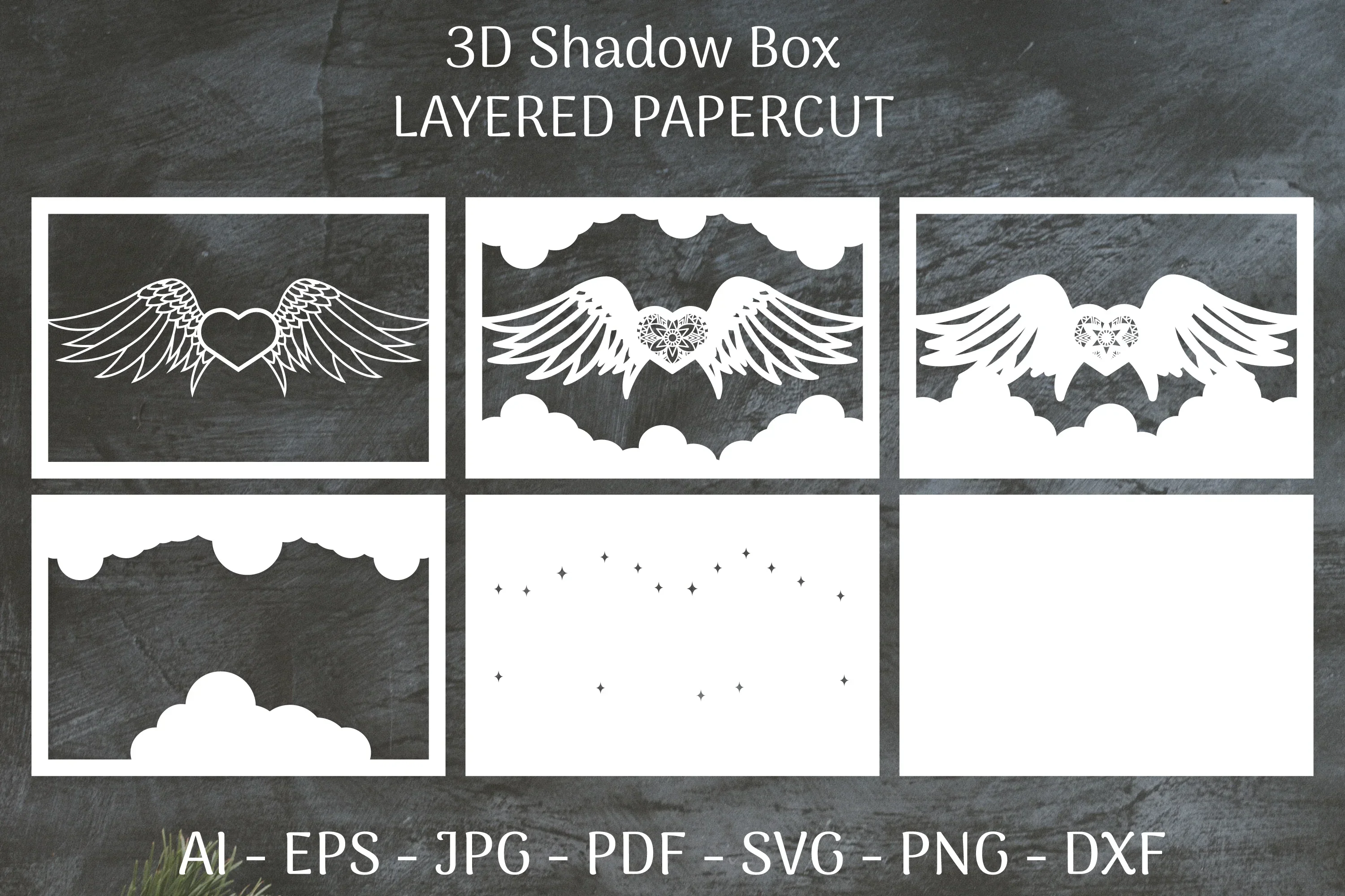 3D Shadow Box Love Angel Wings Layered Papercut SVG Bundle - Image 3