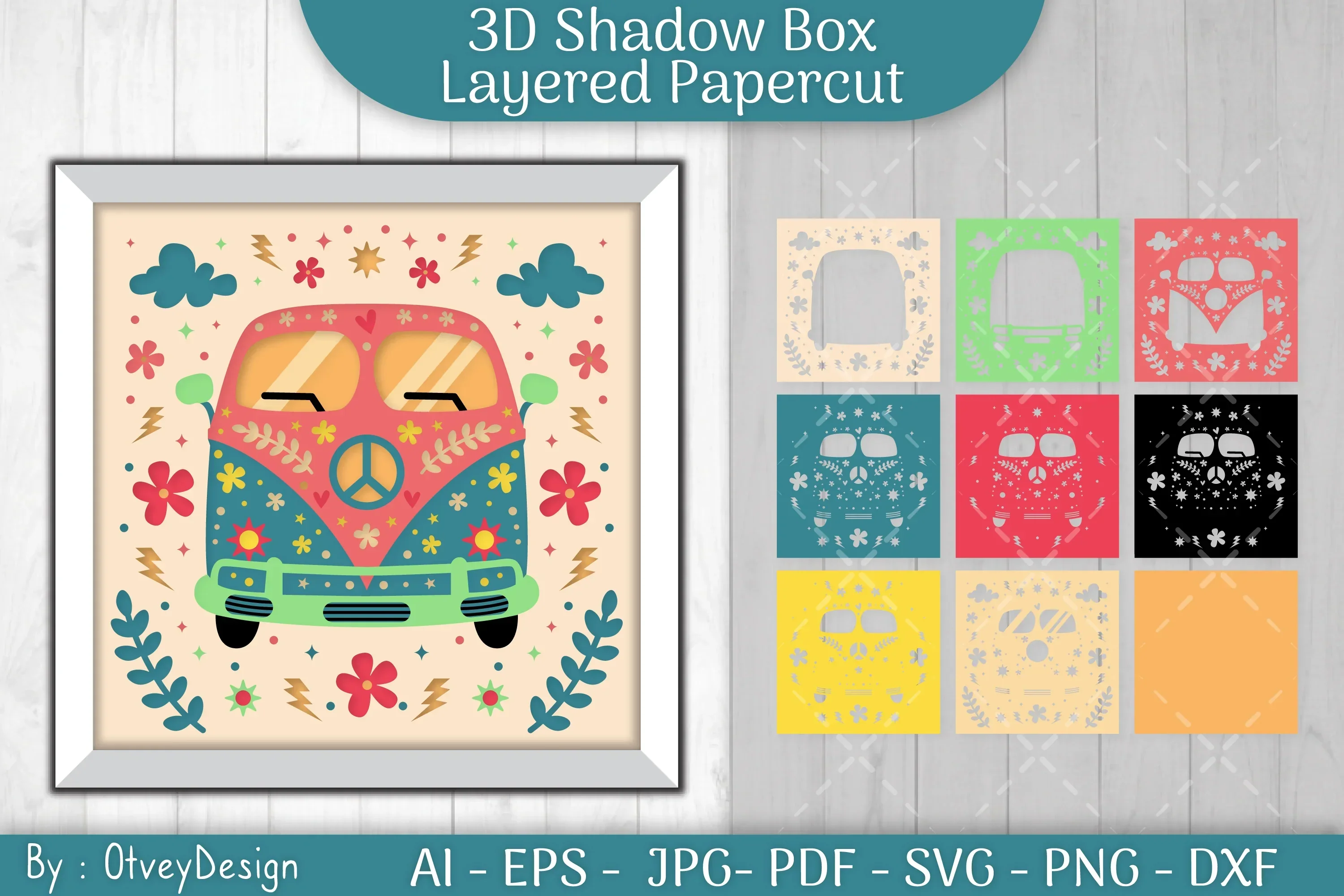 3D ShadowBox Hippie SVG Layered Papercut Bundle - Image 2
