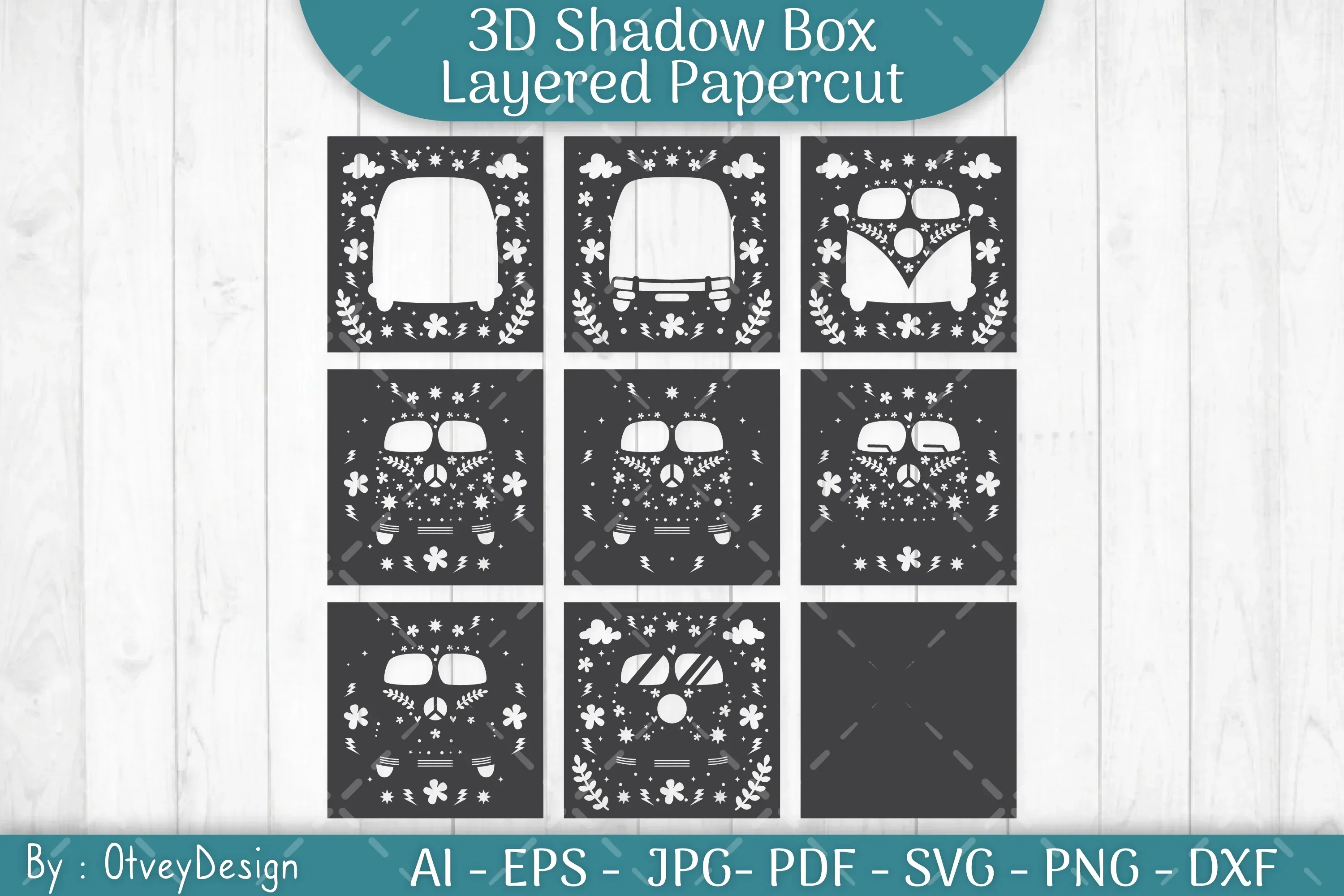 3D ShadowBox Hippie SVG Layered Papercut Bundle - Image 3
